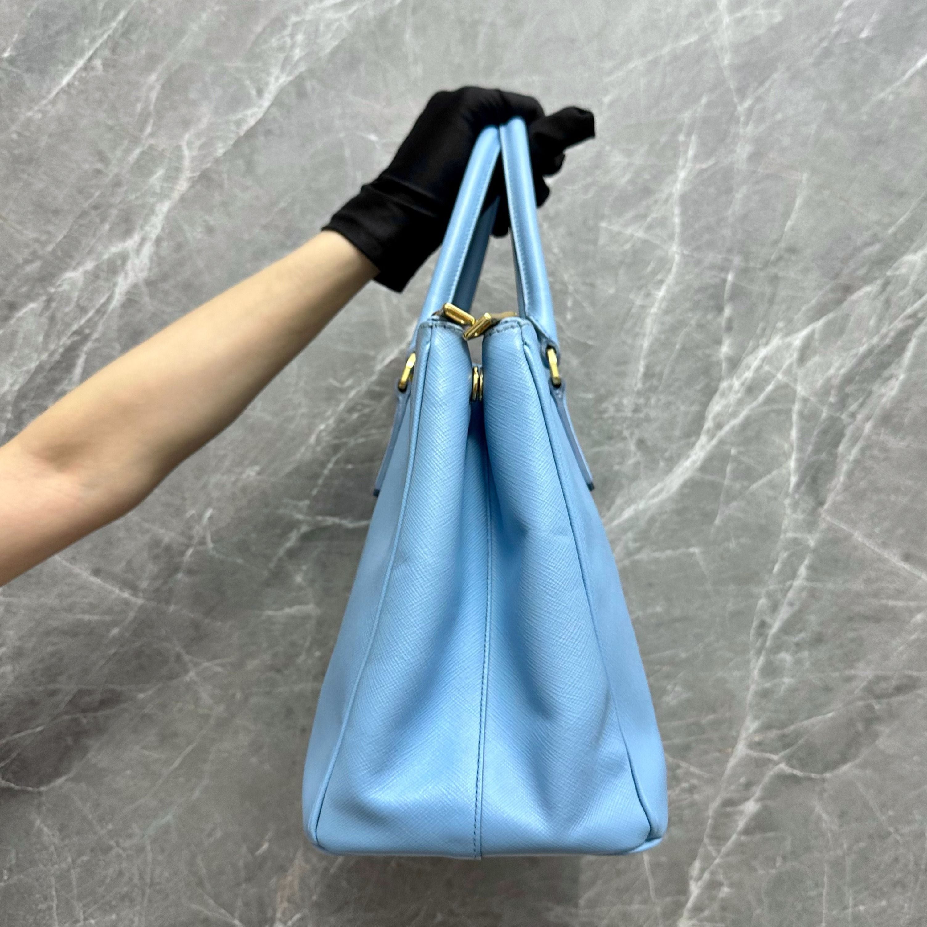 Prada Saffiano Medium Baby Blue - Luxury Evermore