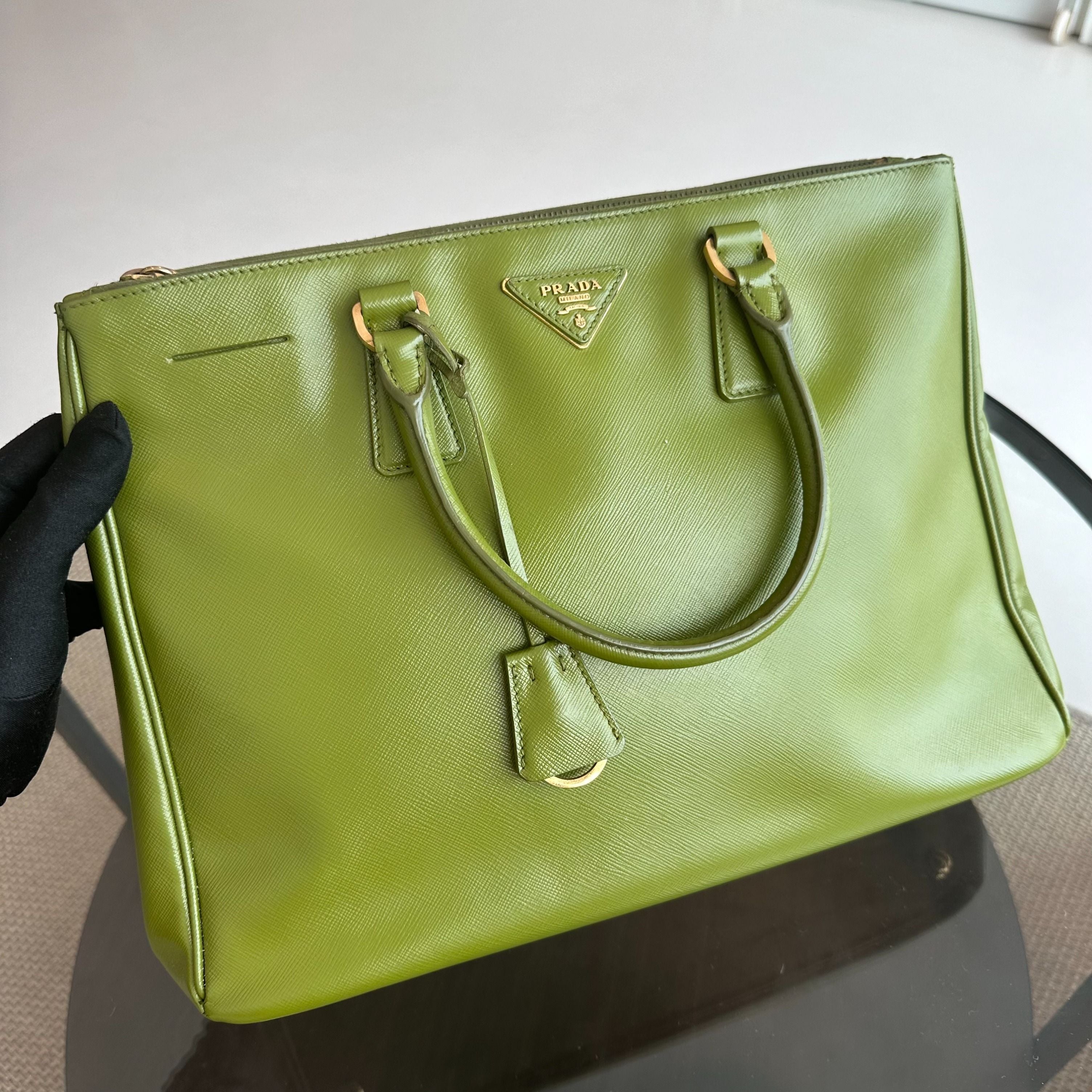 Prada Saffiano Medium Green GHW - Luxury Evermore