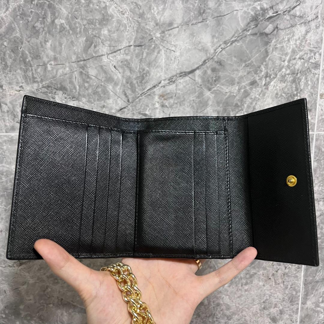 Prada Wallet Three Fold Saffiano Leather Black - Luxury Evermore