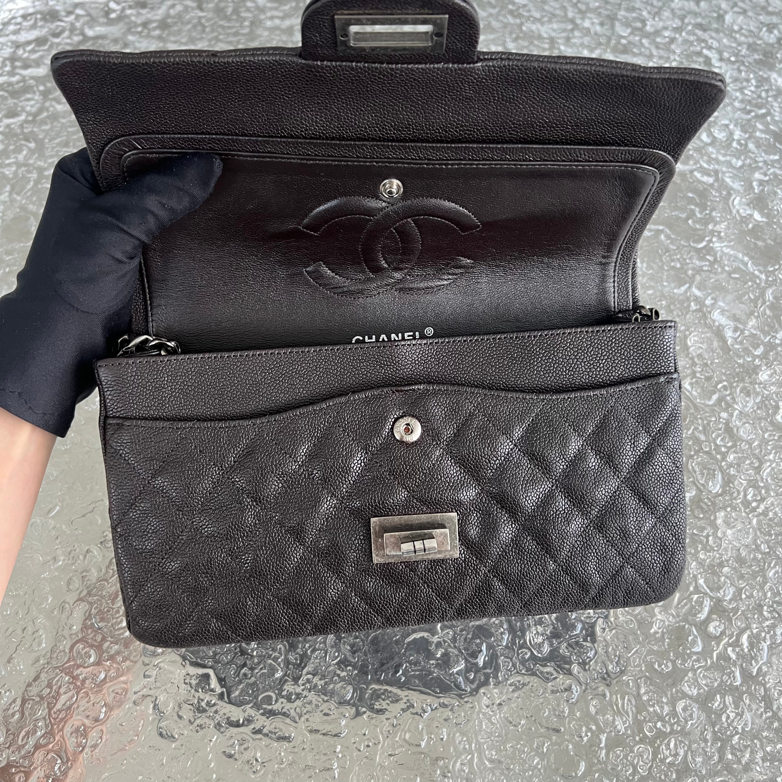 *Rare, Caviar* Chanel 2.55 225 Reissue 24CM Caviar Quilted Grained Calfskin Dark Brown Ruthenium Silver Hardware Series 11 - Luxury Evermore