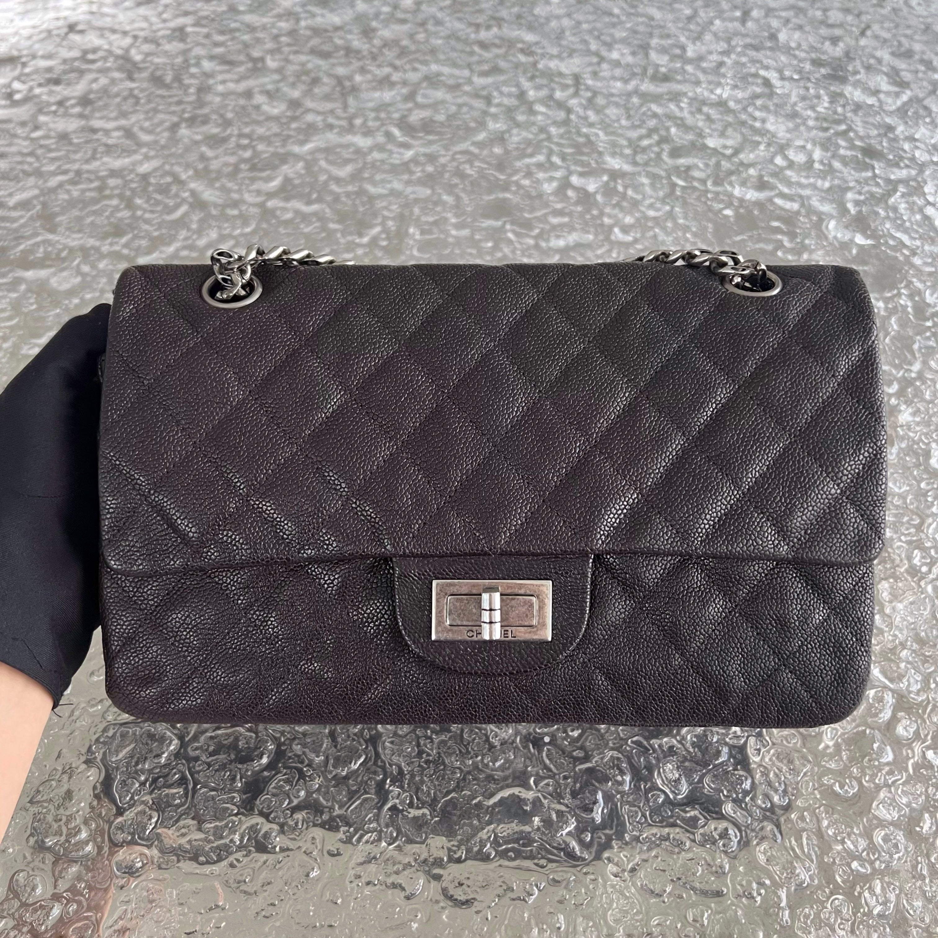 *Rare, Caviar* Chanel 2.55 225 Reissue 24CM Caviar Quilted Grained Calfskin Dark Brown Ruthenium Silver Hardware Series 11 - Luxury Evermore