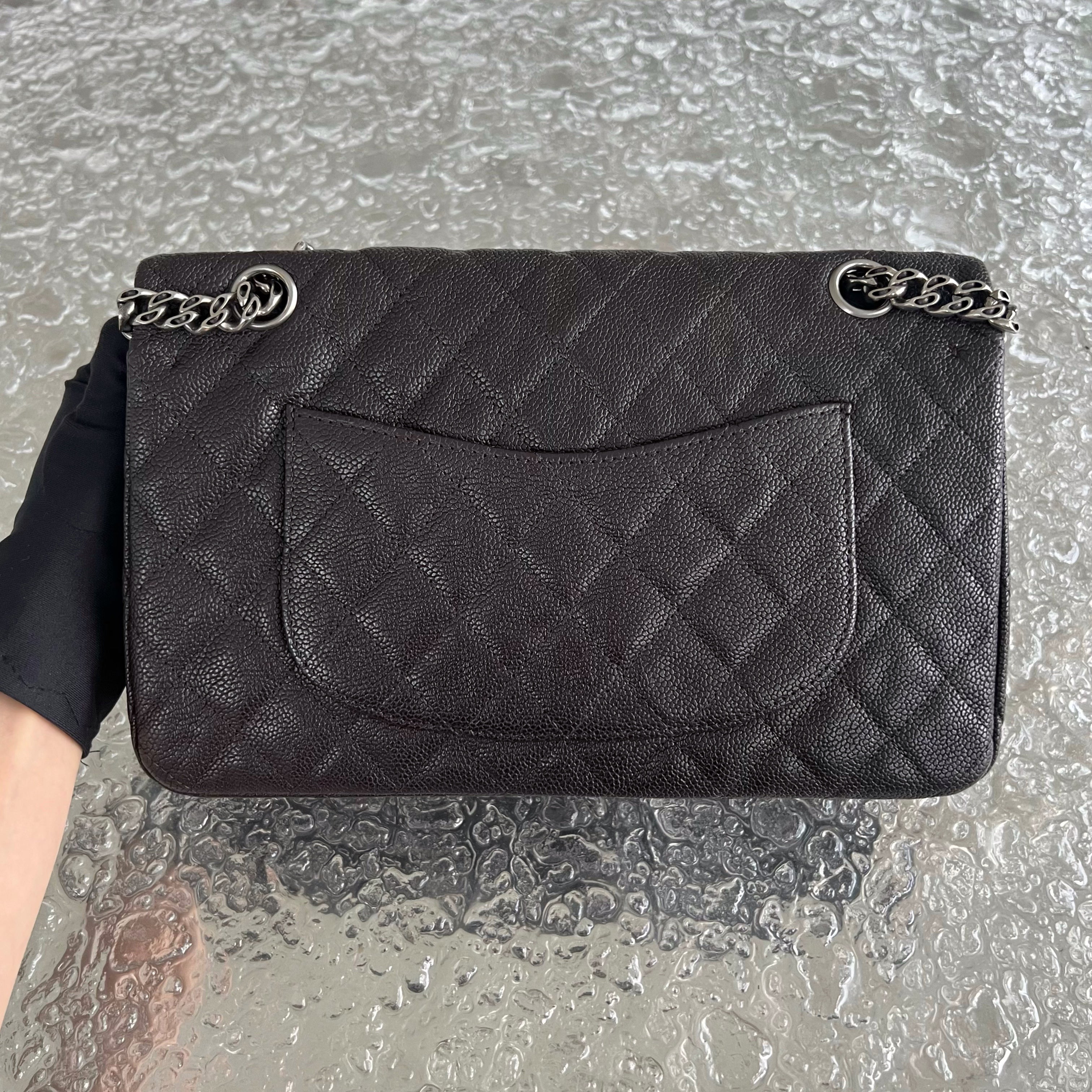 *Rare, Caviar* Chanel 2.55 225 Reissue 24CM Caviar Quilted Grained Calfskin Dark Brown Ruthenium Silver Hardware Series 11 - Luxury Evermore