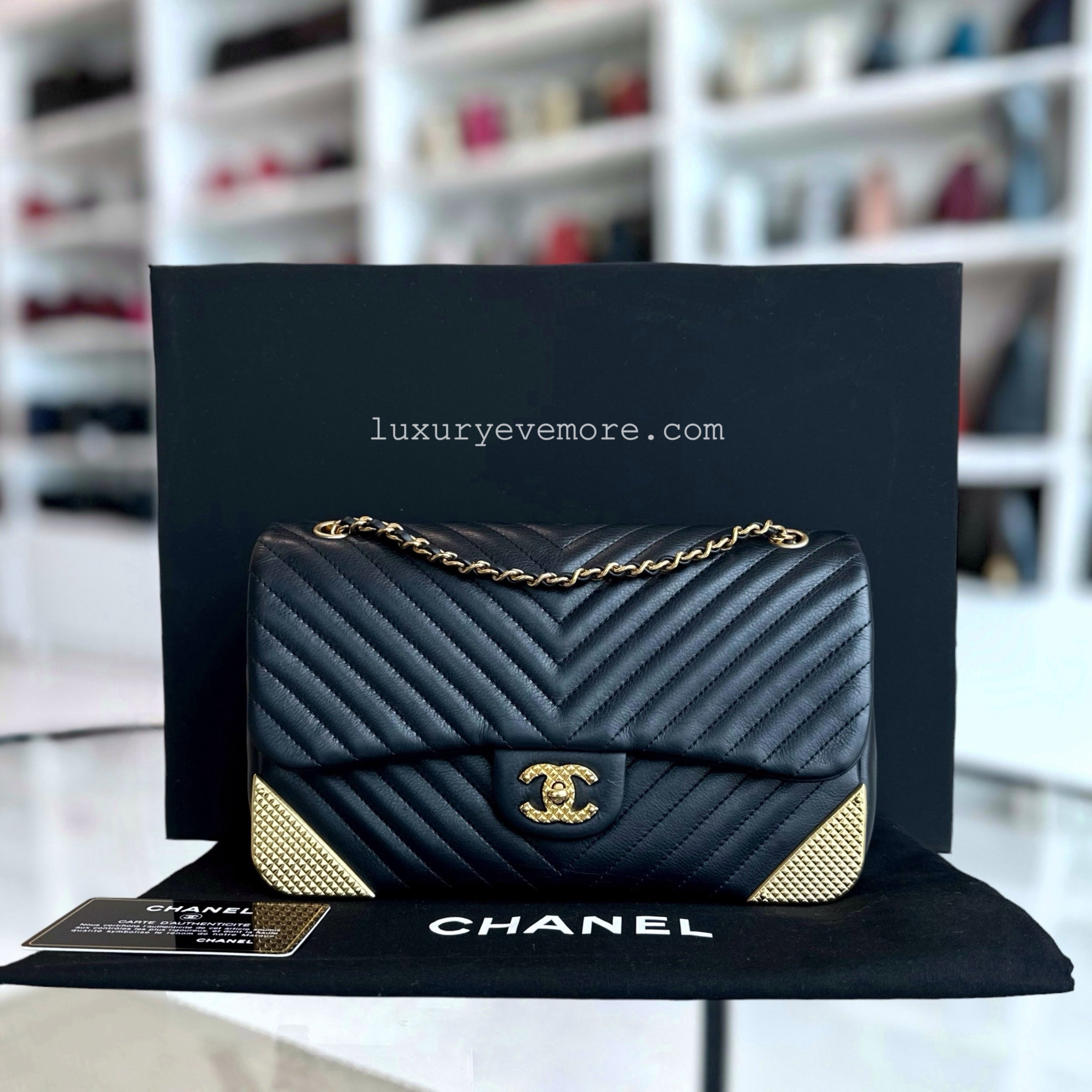 *Rare* Chanel Classic Flap Small Rock The Corner Seasonal Chevron Calfskin Black Golden Hardware Series 26 - Luxury Evermore