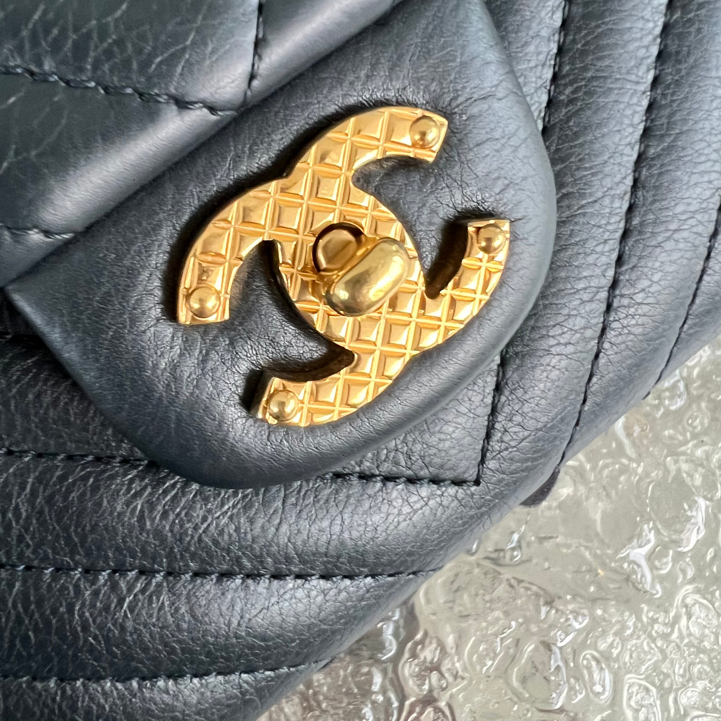 *Rare* Chanel Classic Flap Small Rock The Corner Seasonal Chevron Calfskin Black Golden Hardware Series 26 - Luxury Evermore