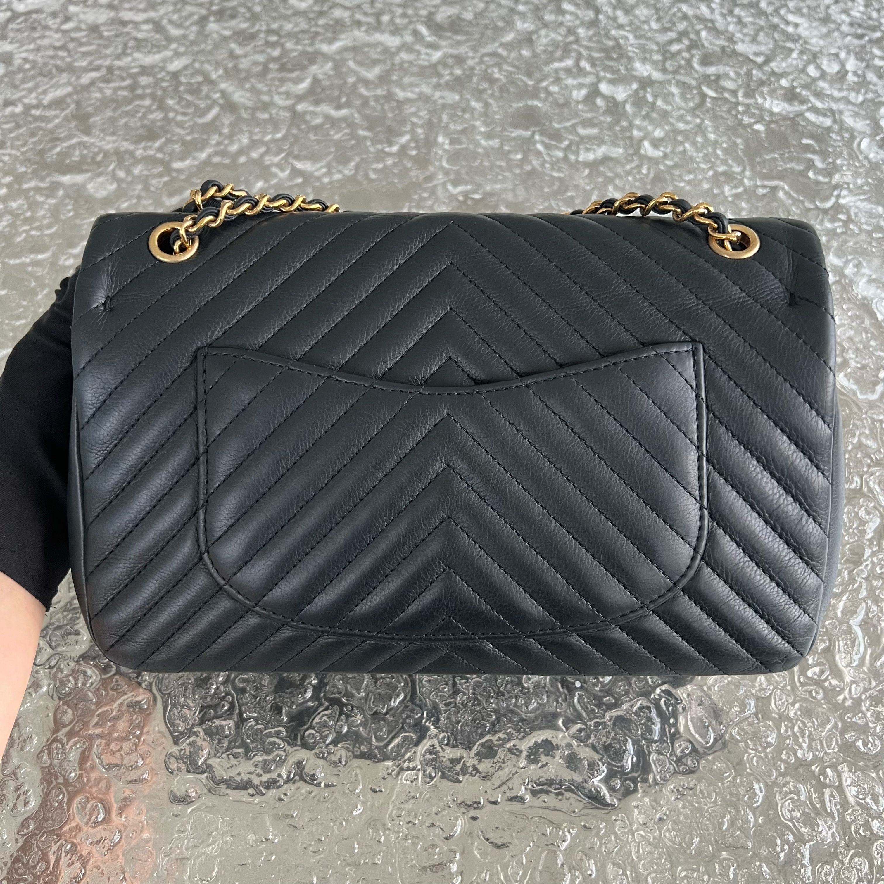 *Rare* Chanel Classic Flap Small Rock The Corner Seasonal Chevron Calfskin Black Golden Hardware Series 26 - Luxury Evermore