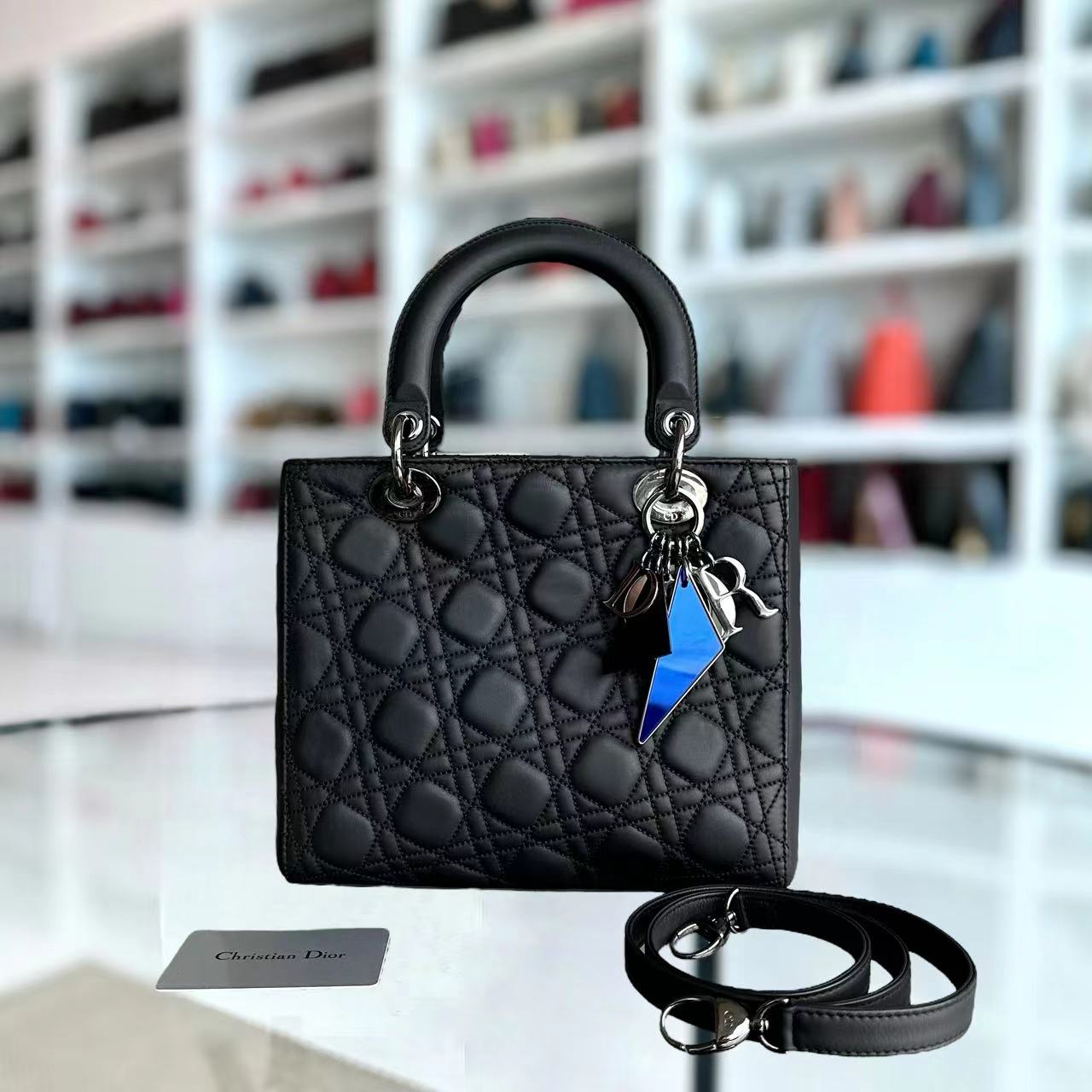 *Rare* Dior Lady Medium Anselm Reyle Cannage Calfskin Limited Edition Black SHW - Luxury Evermore