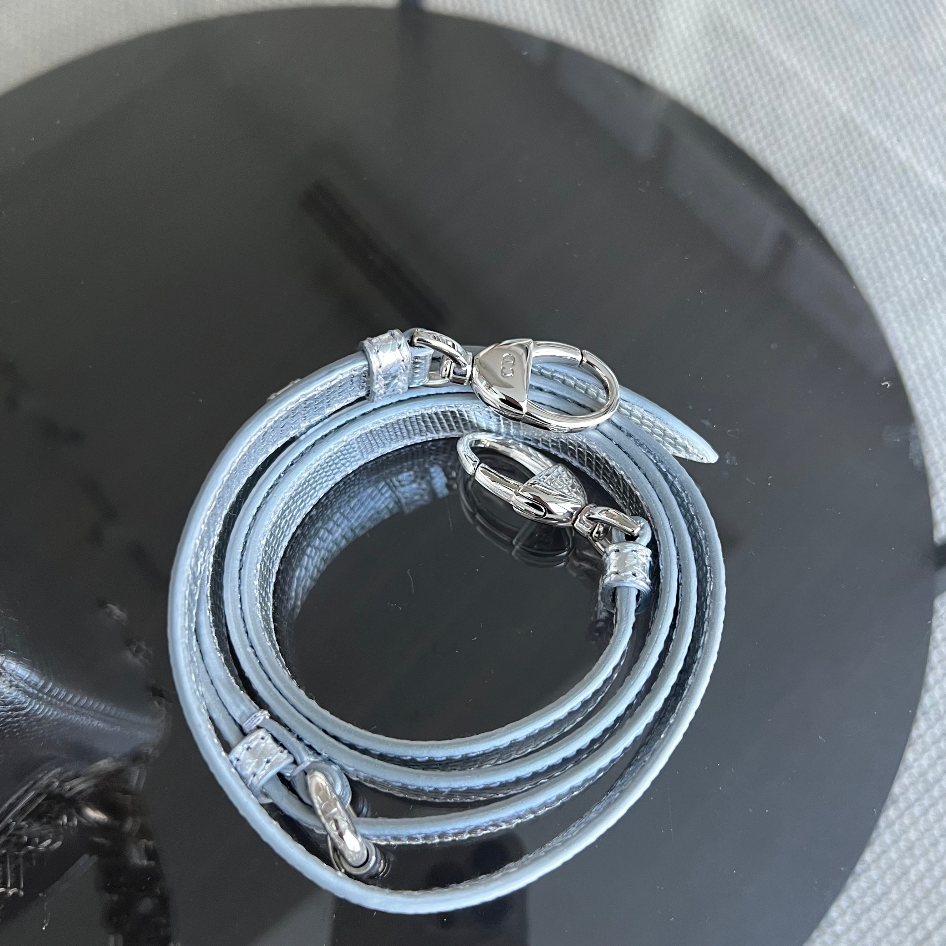 *Rare, Exotic* Dior Lady Mini Metallic Lizard Leather Silver Hardware Adjustable Strap - Luxury Evermore