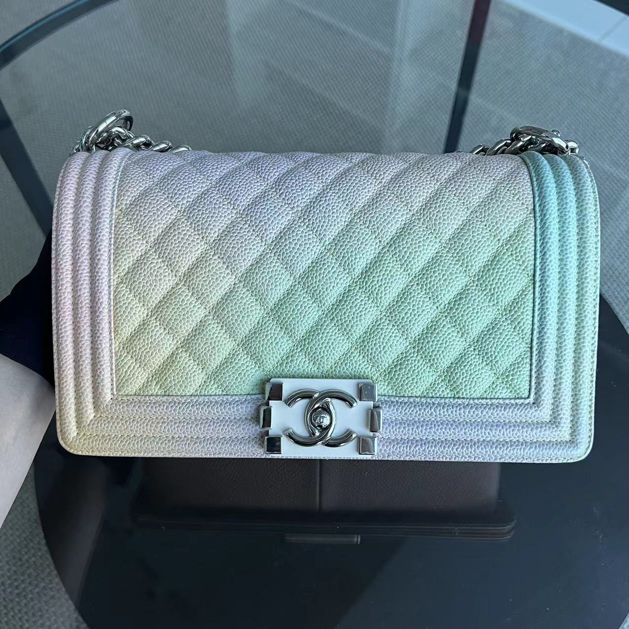 *Rare, Unused* Chanel Caviar Boy Old Medium 25CM Quilted Grained Calfskin Rainbow Multicolor Series 25 - Luxury Evermore