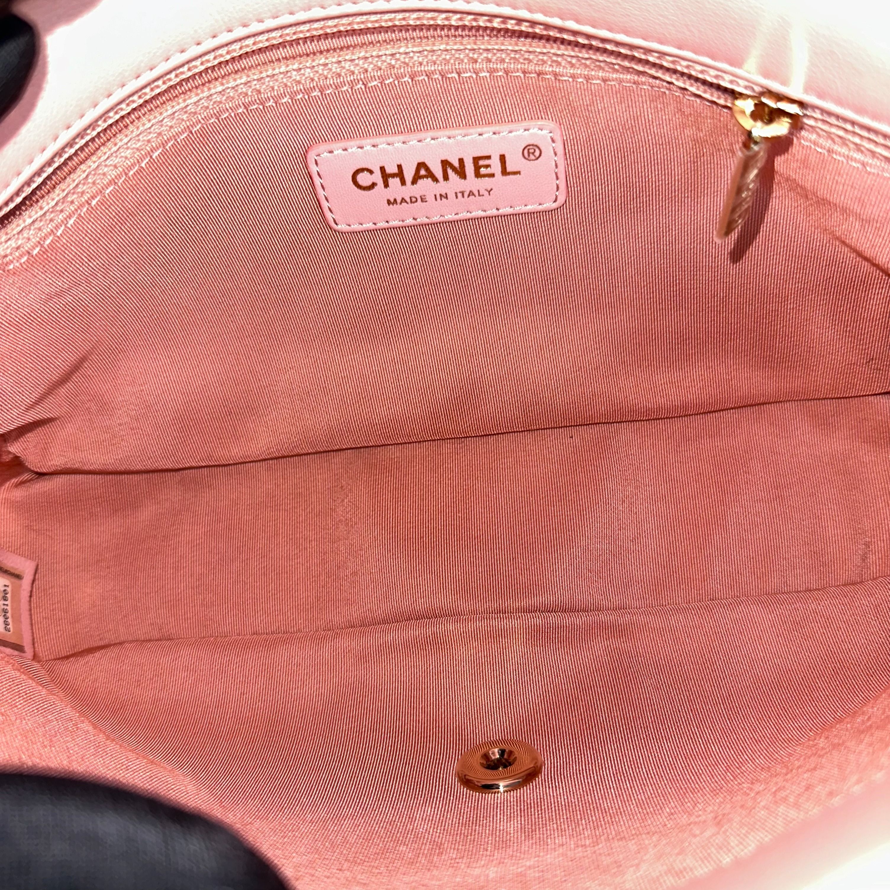 *Rare, Unused* Chanel Tweed Small Classic Flap Pearl Handle Pink GHW No 28 - Luxury Evermore