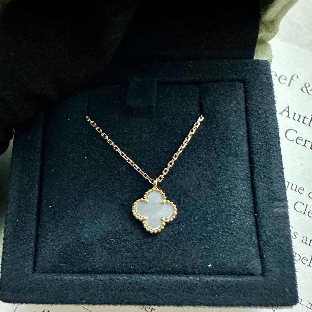 *Receipt, Cert* Van Cleef & Arpels Sweet Alhambra Mother of Pearl 18k Gold Necklace - Luxury Evermore