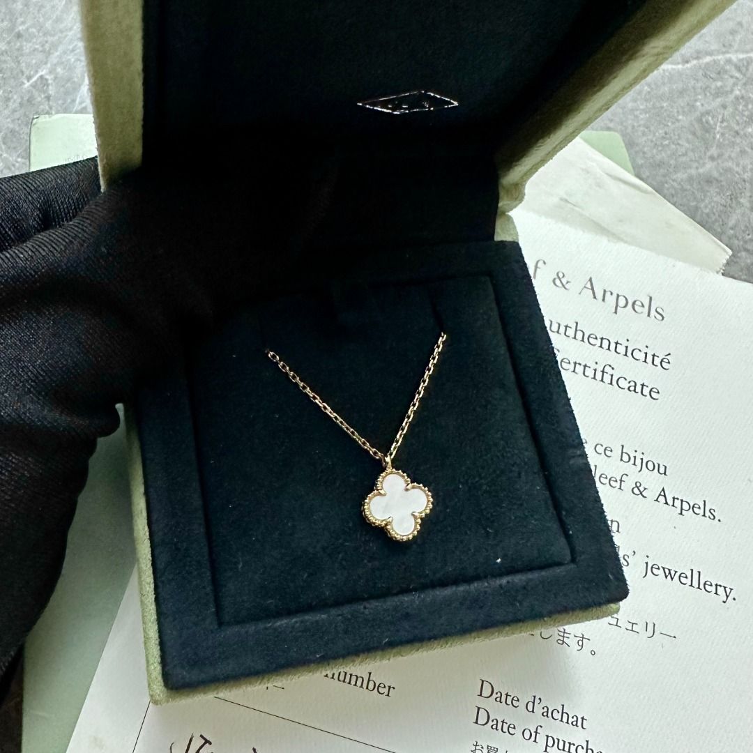 *Receipt, Cert* Van Cleef & Arpels Sweet Alhambra Mother of Pearl 18k Gold Necklace - Luxury Evermore