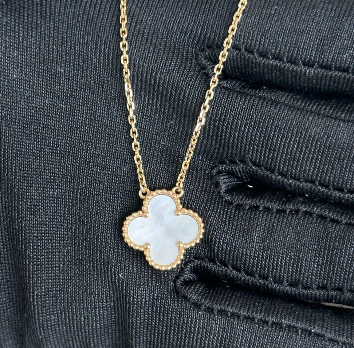 *Receipt, Cert* Van Cleef & Arpels VCA Vintage Alhambra Mother Of Pearl 18K Gold Pendant Necklace - Luxury Evermore