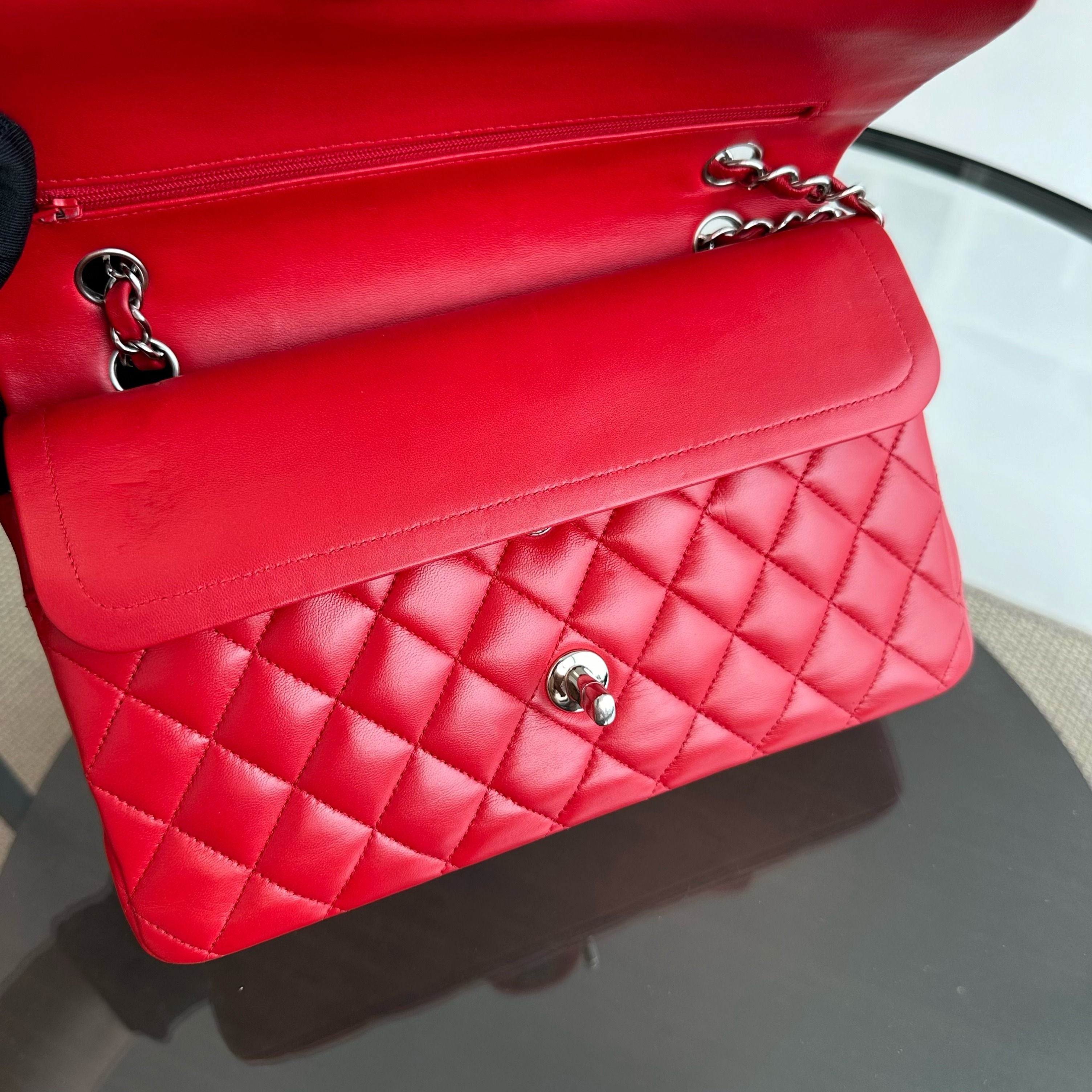 *Receipt* Chanel Medium Classic Flap Lambskin Red SHW No 18 - Luxury Evermore