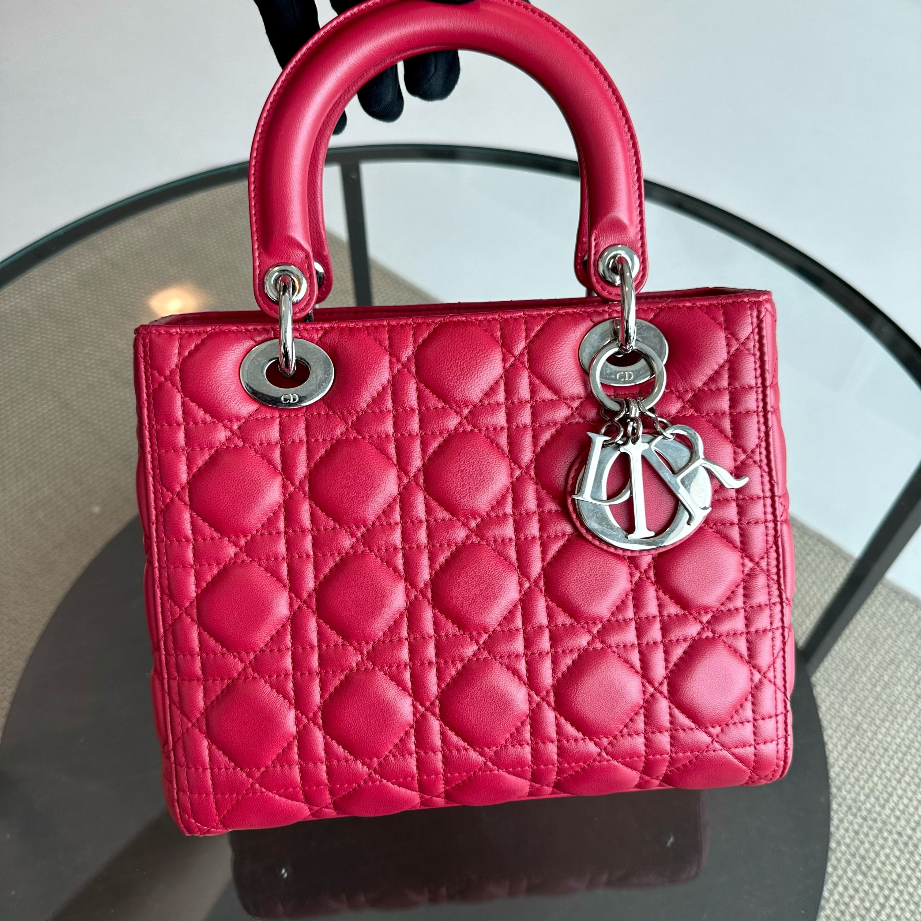 *Receipt* Dior Lady Medium Cannage Lambskin Red SHW - Luxury Evermore