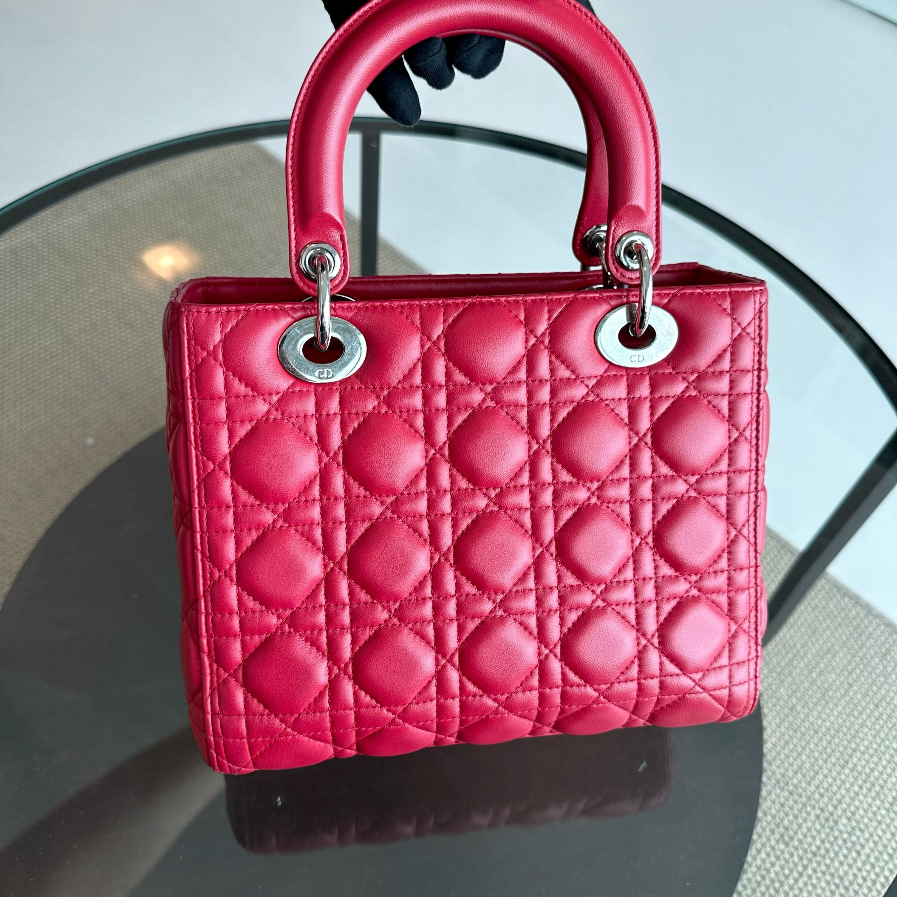 *Receipt* Dior Lady Medium Cannage Lambskin Red SHW - Luxury Evermore