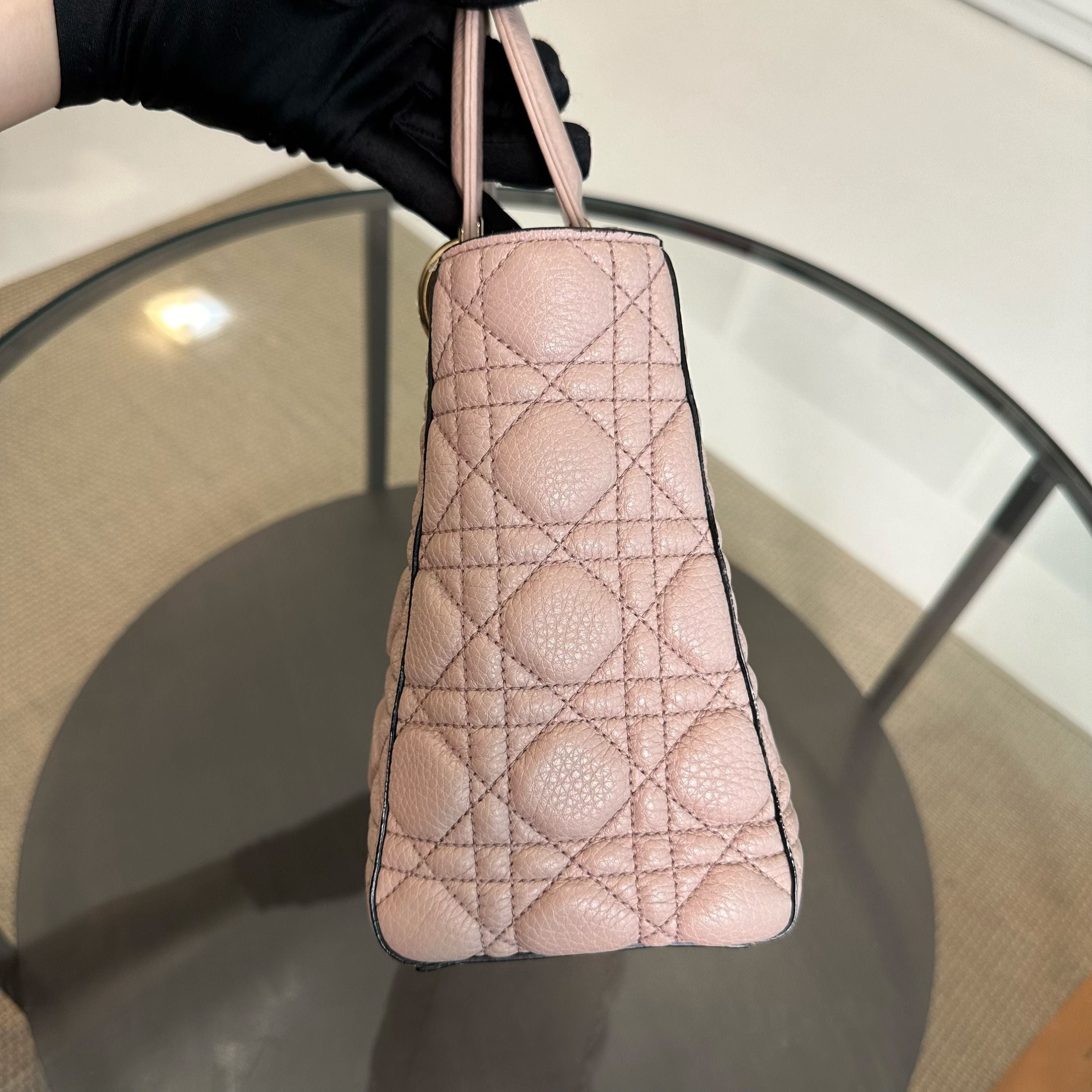 *Receipt* Dior Lady Medium Grained Calfskin Flap Nude Pink LGHW - Luxury Evermore