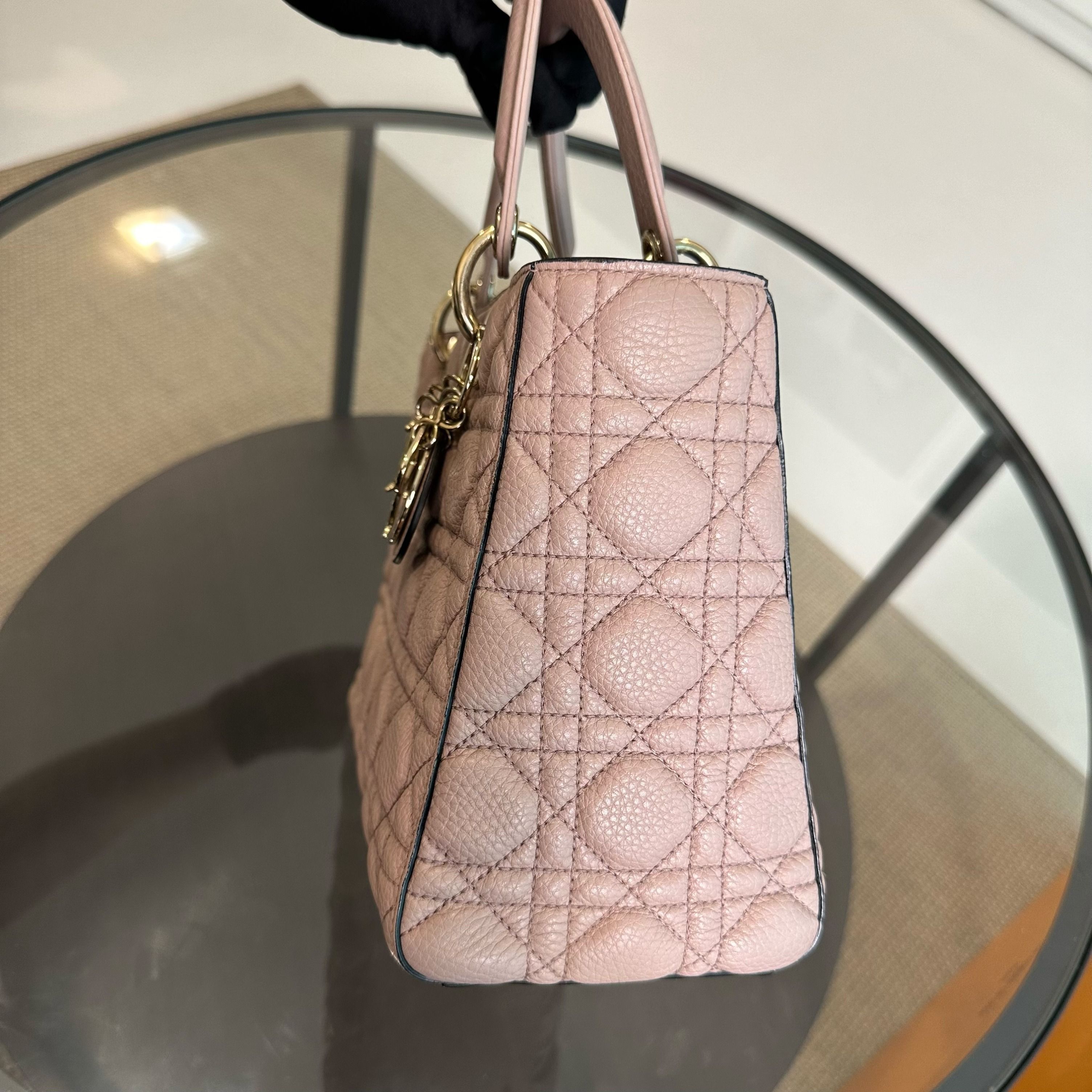 *Receipt* Dior Lady Medium Grained Calfskin Flap Nude Pink LGHW - Luxury Evermore