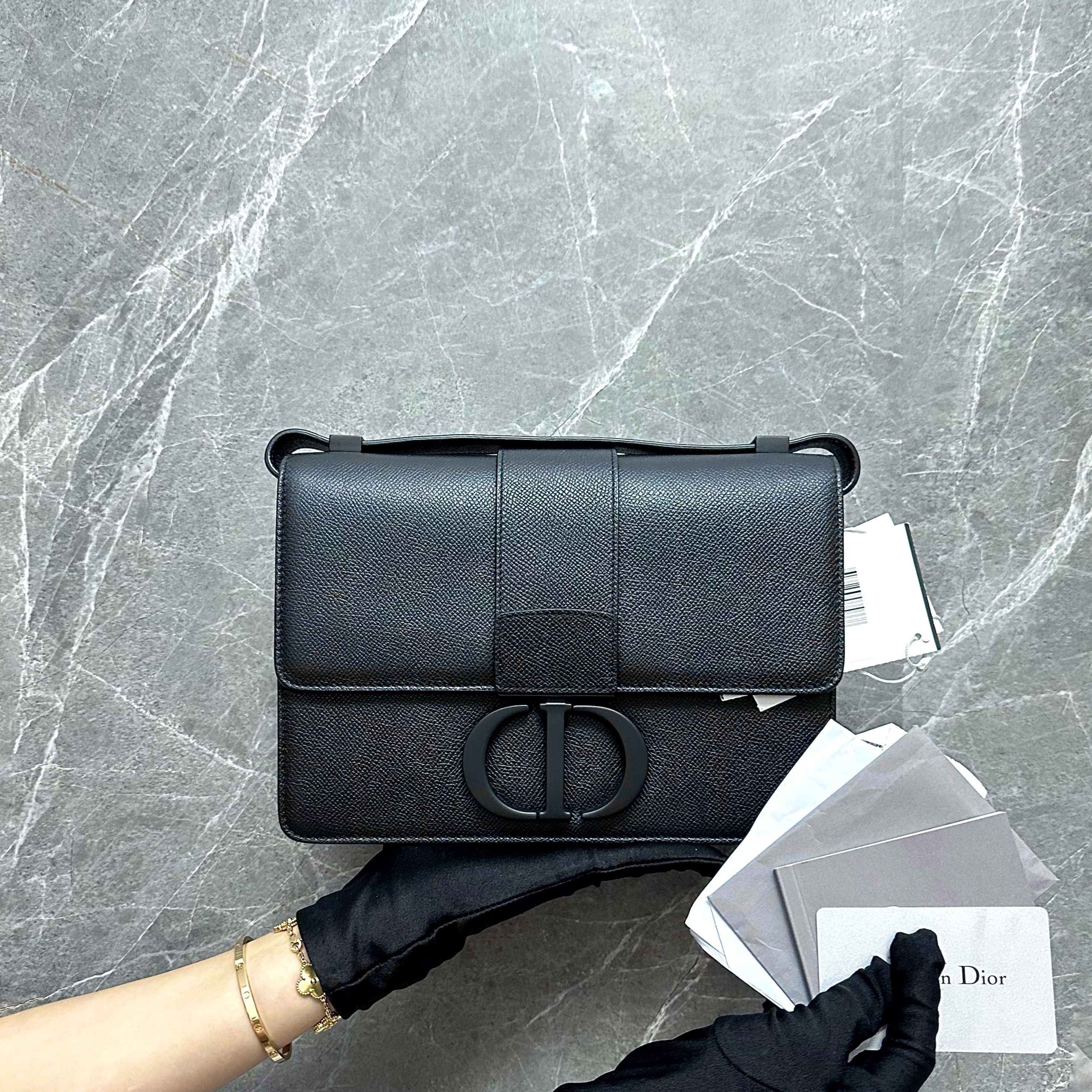 *Receipt full set* Dior Montaigne 30 All BlackGrained Calfskin Black Shoulder Bag - Luxury Evermore