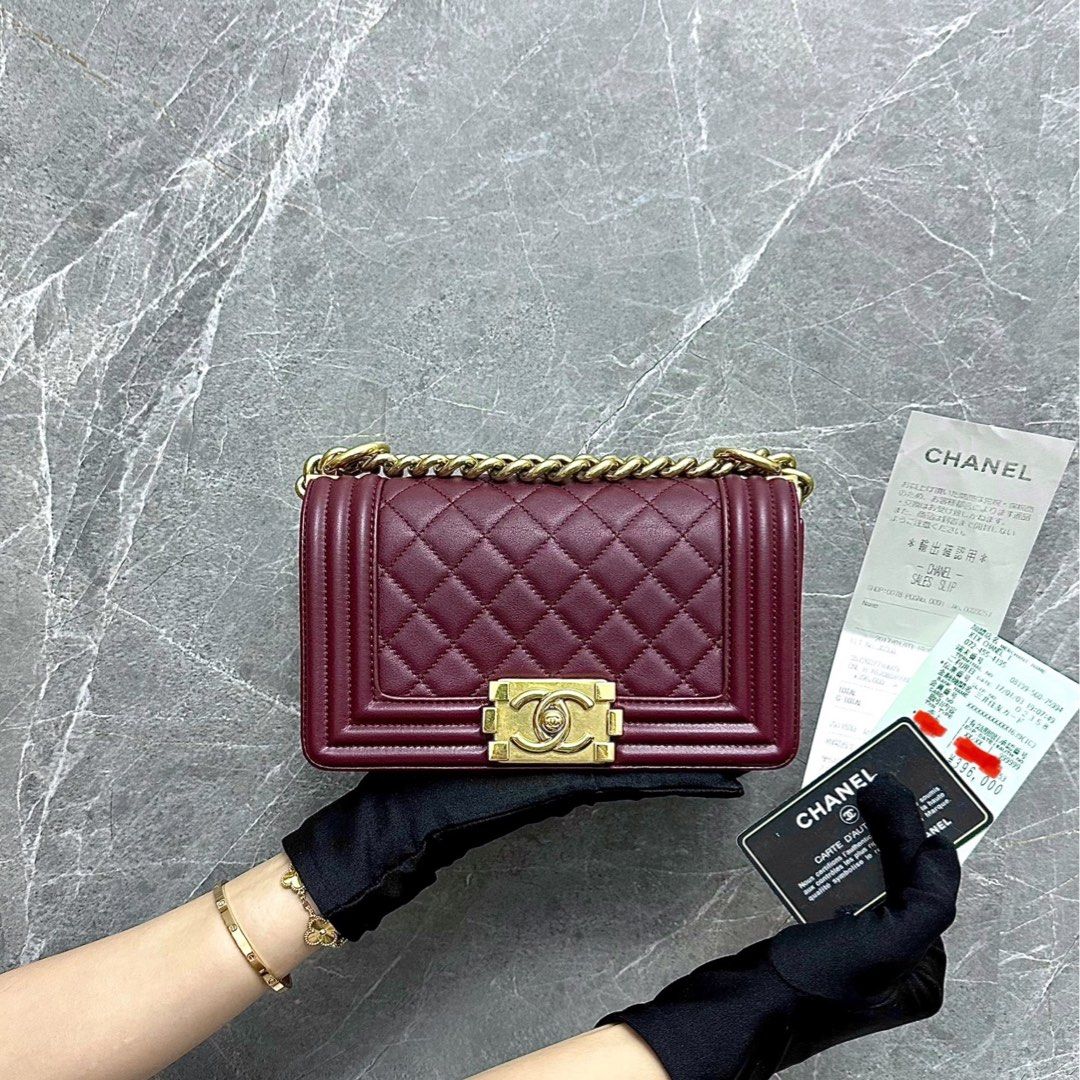 *Receipt Full Set, Like New* Chanel Boy Small Lambskin Burgundy GHW No 23 - Luxury Evermore