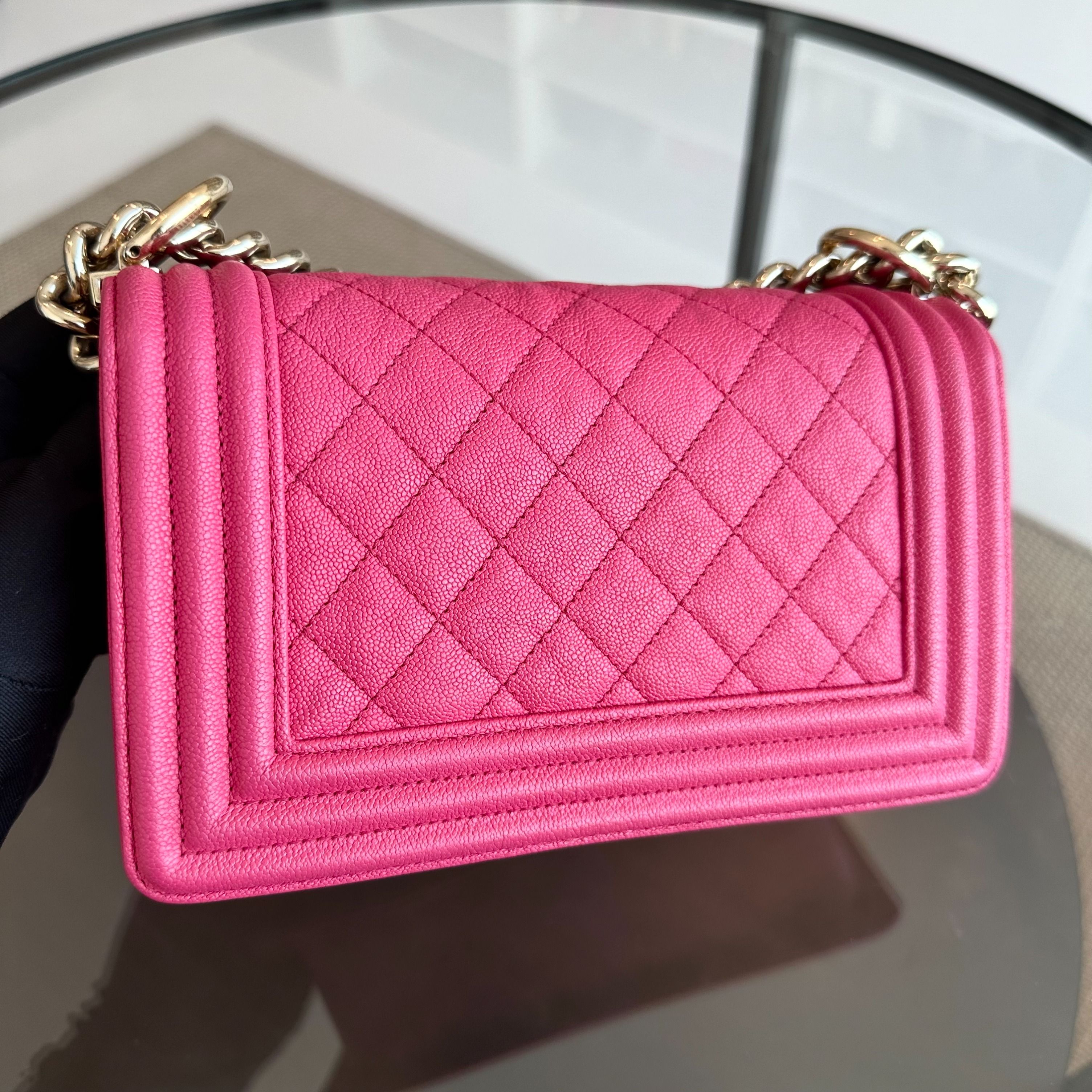 *Receipt Full Set, Series 30* Chanel Boy Small Caviar Quilted Calfskin Leboy Pink GHW No 30 - Luxury Evermore