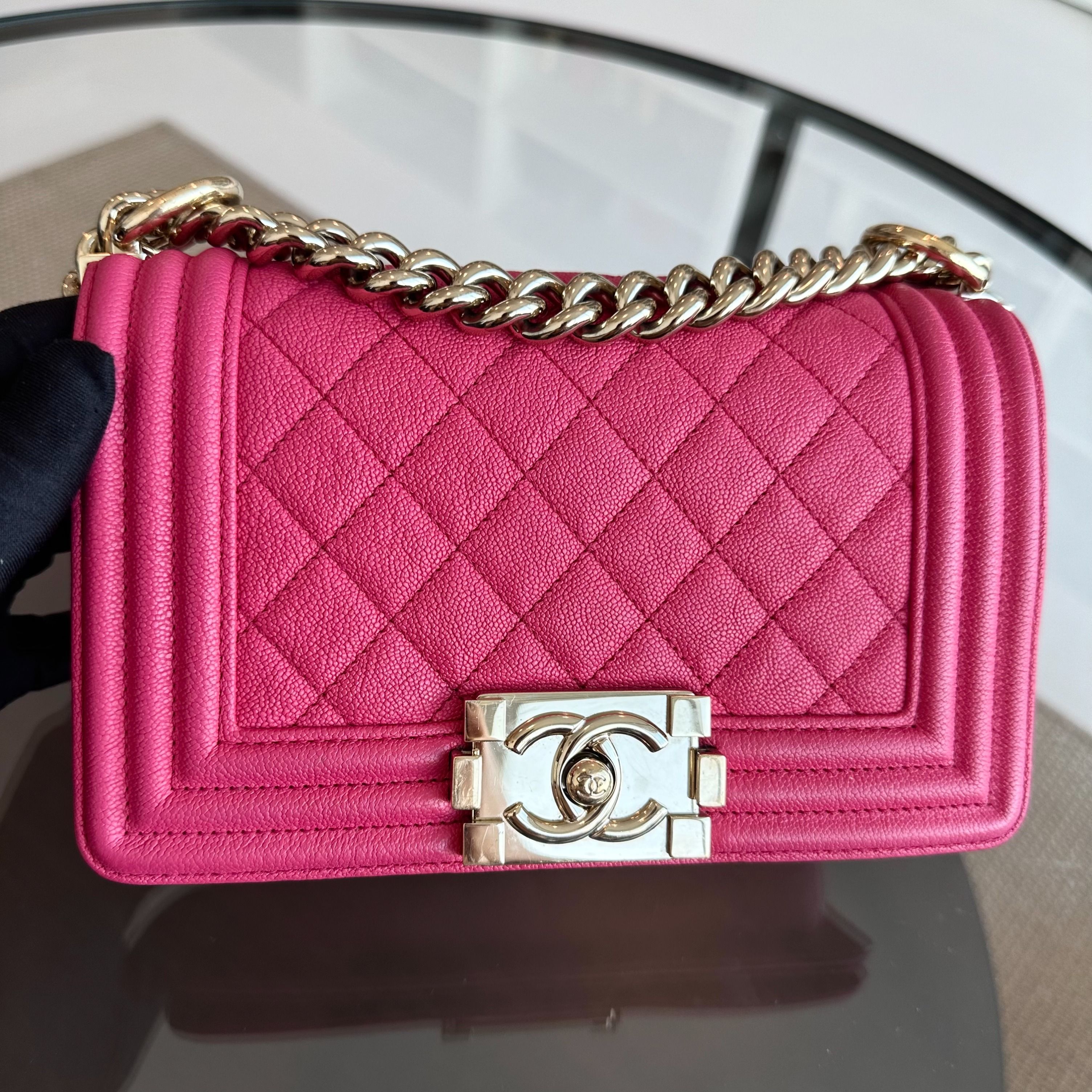 *Receipt Full Set, Series 30* Chanel Boy Small Caviar Quilted Calfskin Leboy Pink GHW No 30 - Luxury Evermore