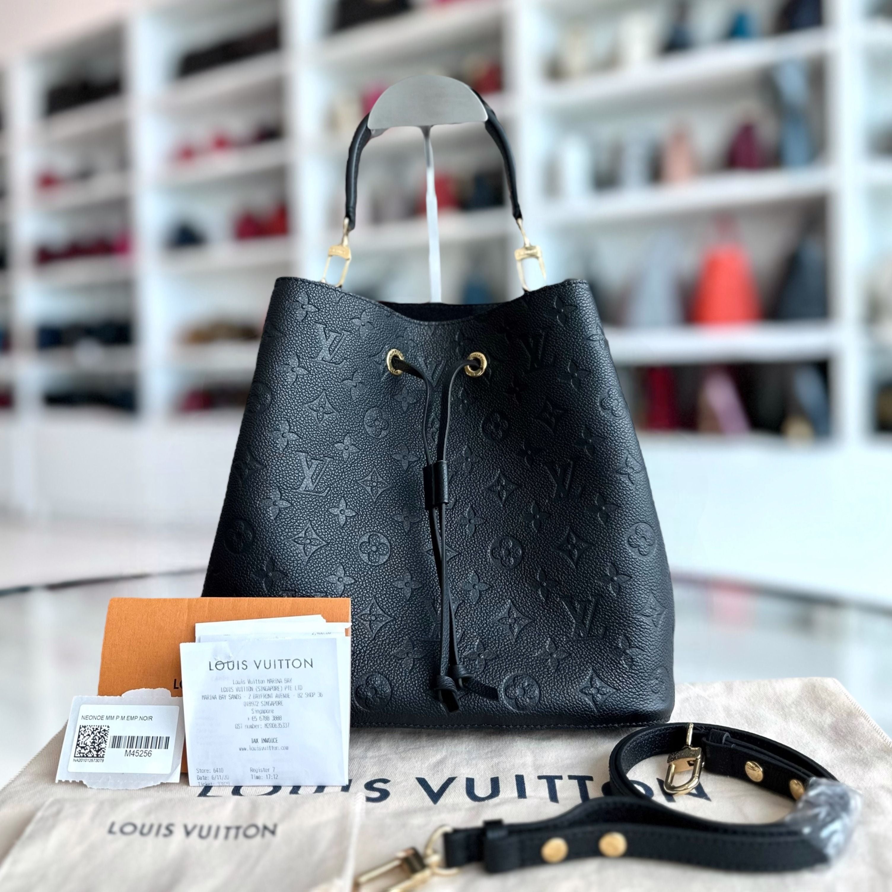 *Receipt* Louis Vuitton LV NeoNoe MM Monogram Empreinte Leather Black Bucket Shoulder Bag - Luxury Evermore