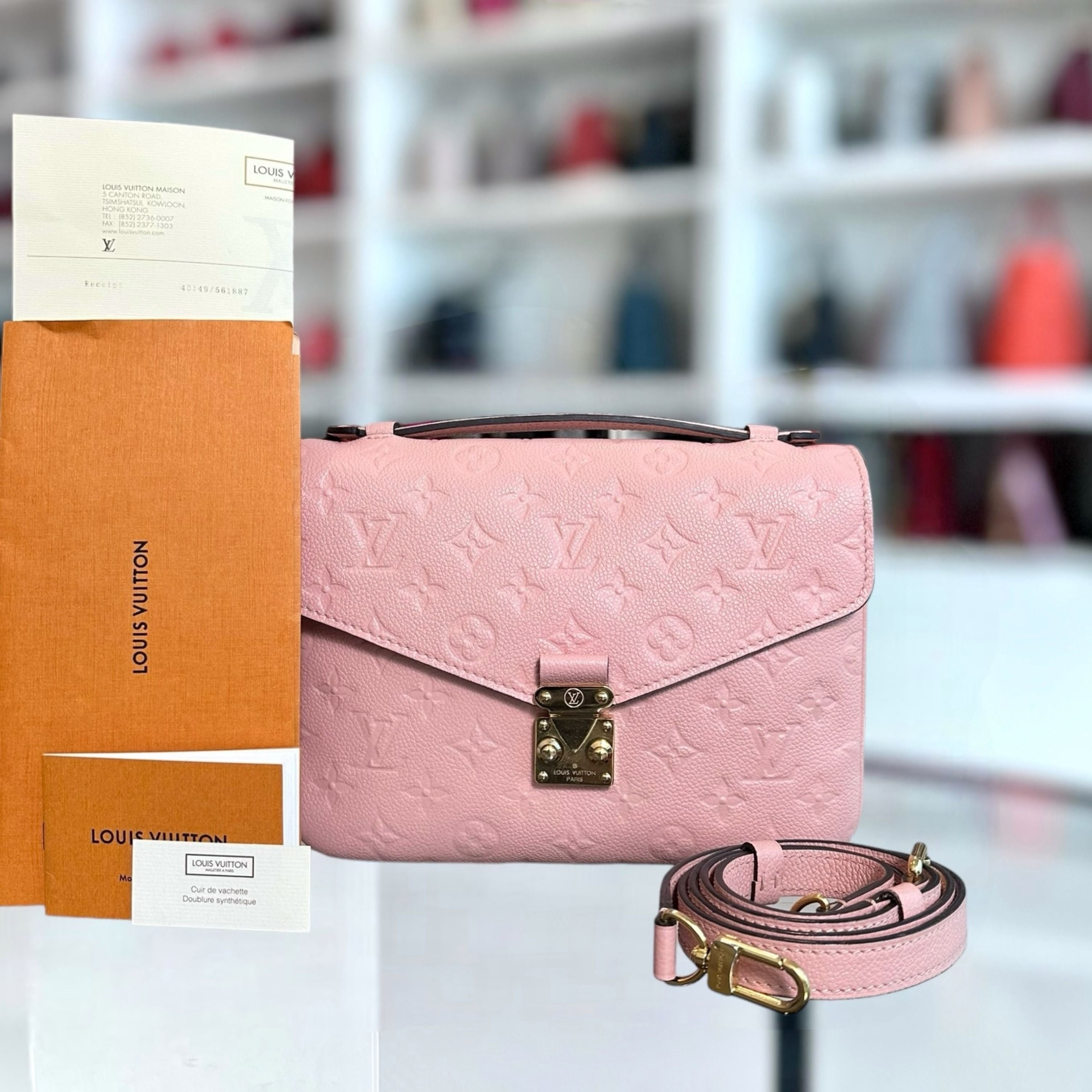 *Receipt* Louis Vuitton LV Pochette Metis Monogram Blush Empreinte Pink GHW - Luxury Evermore