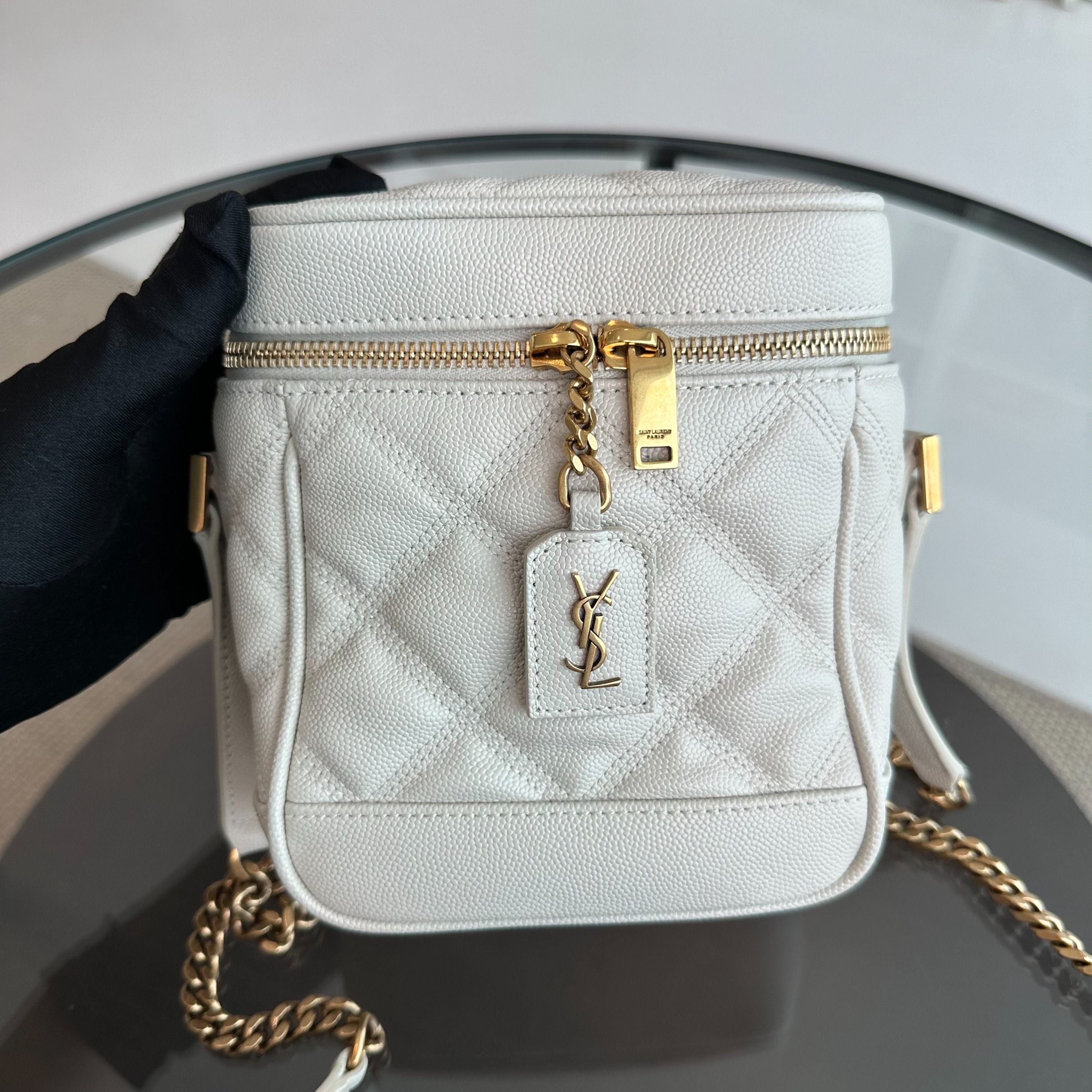 *Receipt* YSL 80's Vanity Quilted Caviar White GHW - Luxury Evermore