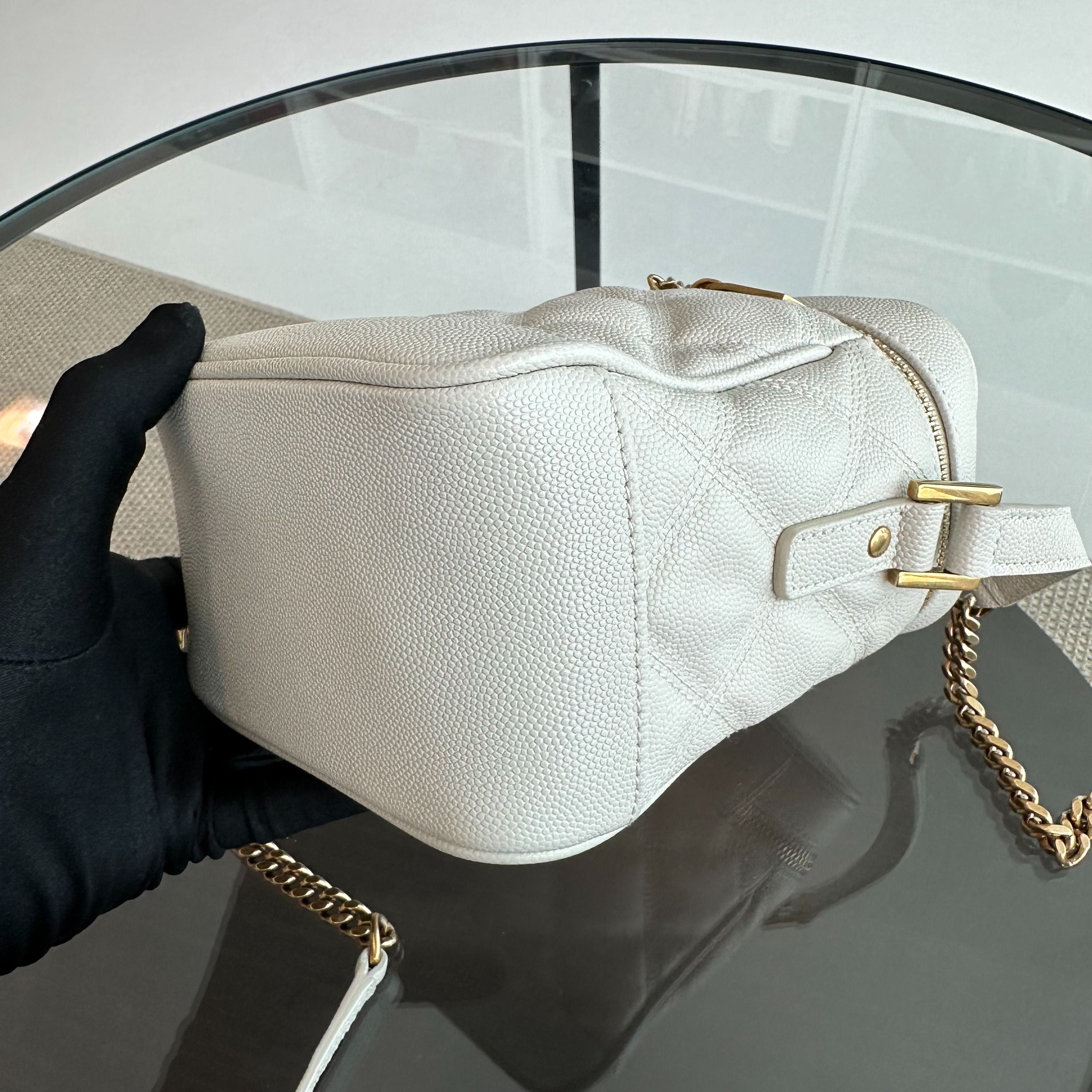 *Receipt* YSL 80's Vanity Quilted Caviar White GHW - Luxury Evermore