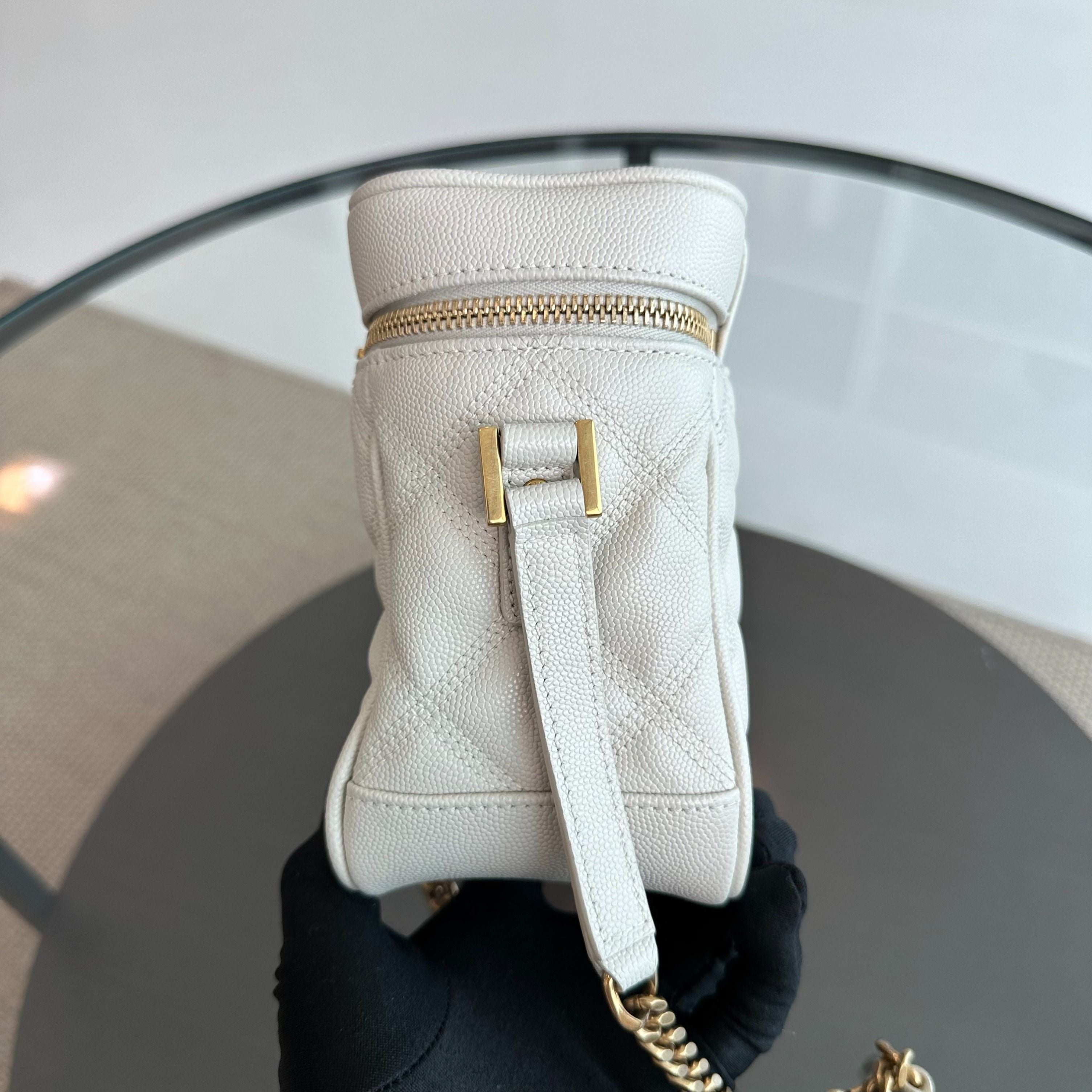 *Receipt* YSL 80's Vanity Quilted Caviar White GHW - Luxury Evermore