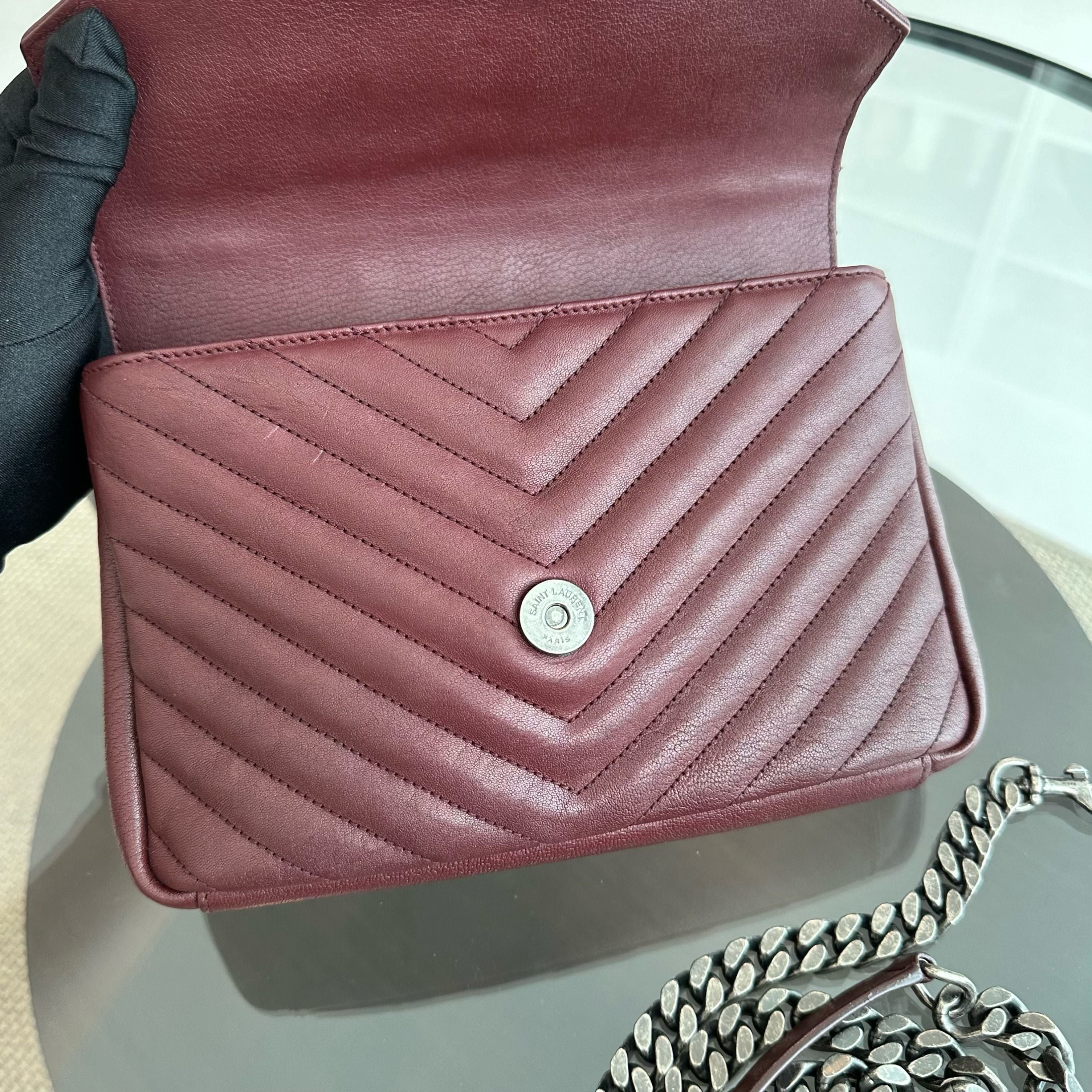 *Receipt* YSL College Medium Chevron Leather Burgundy RSHW - Luxury Evermore