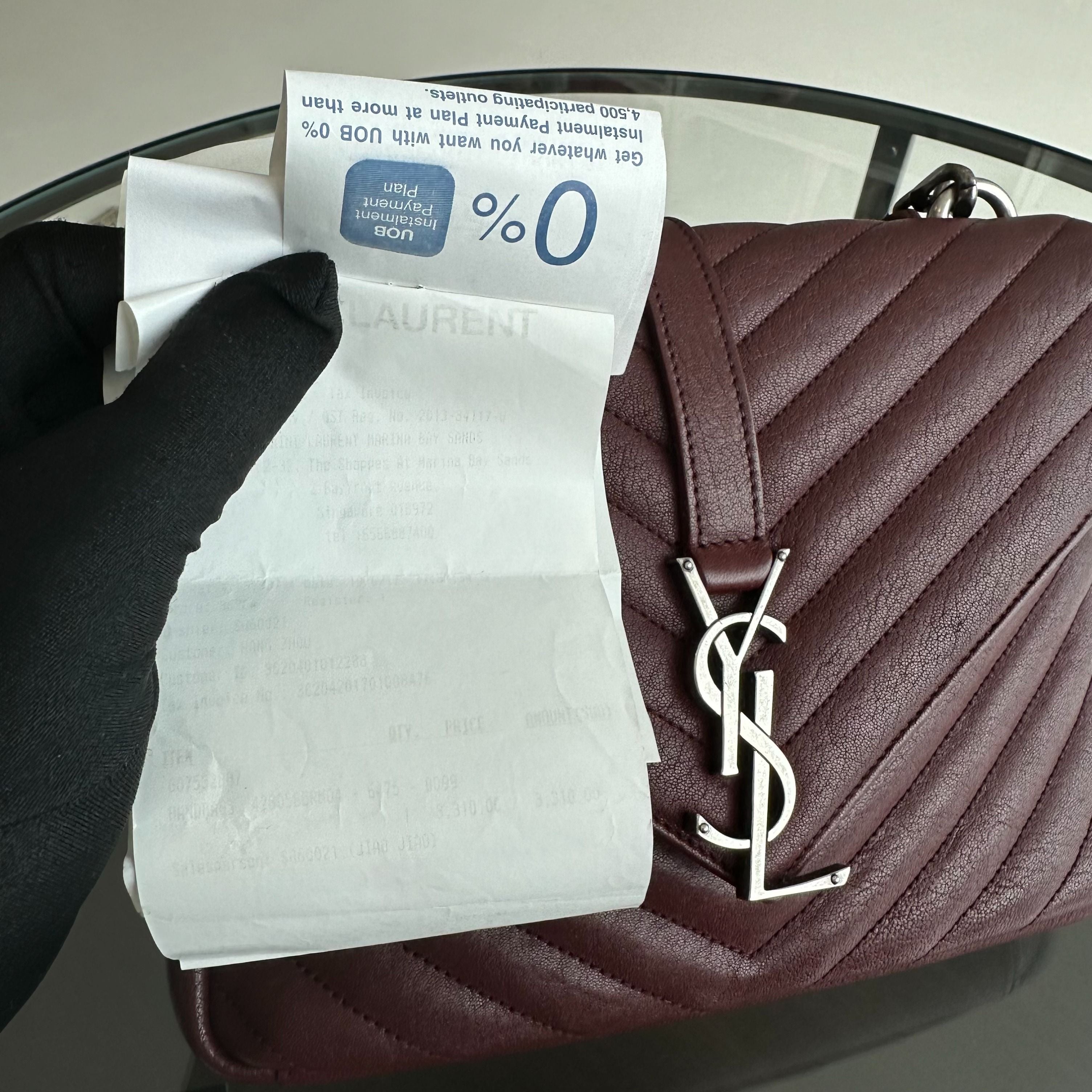 *Receipt* YSL College Medium Chevron Leather Burgundy RSHW - Luxury Evermore