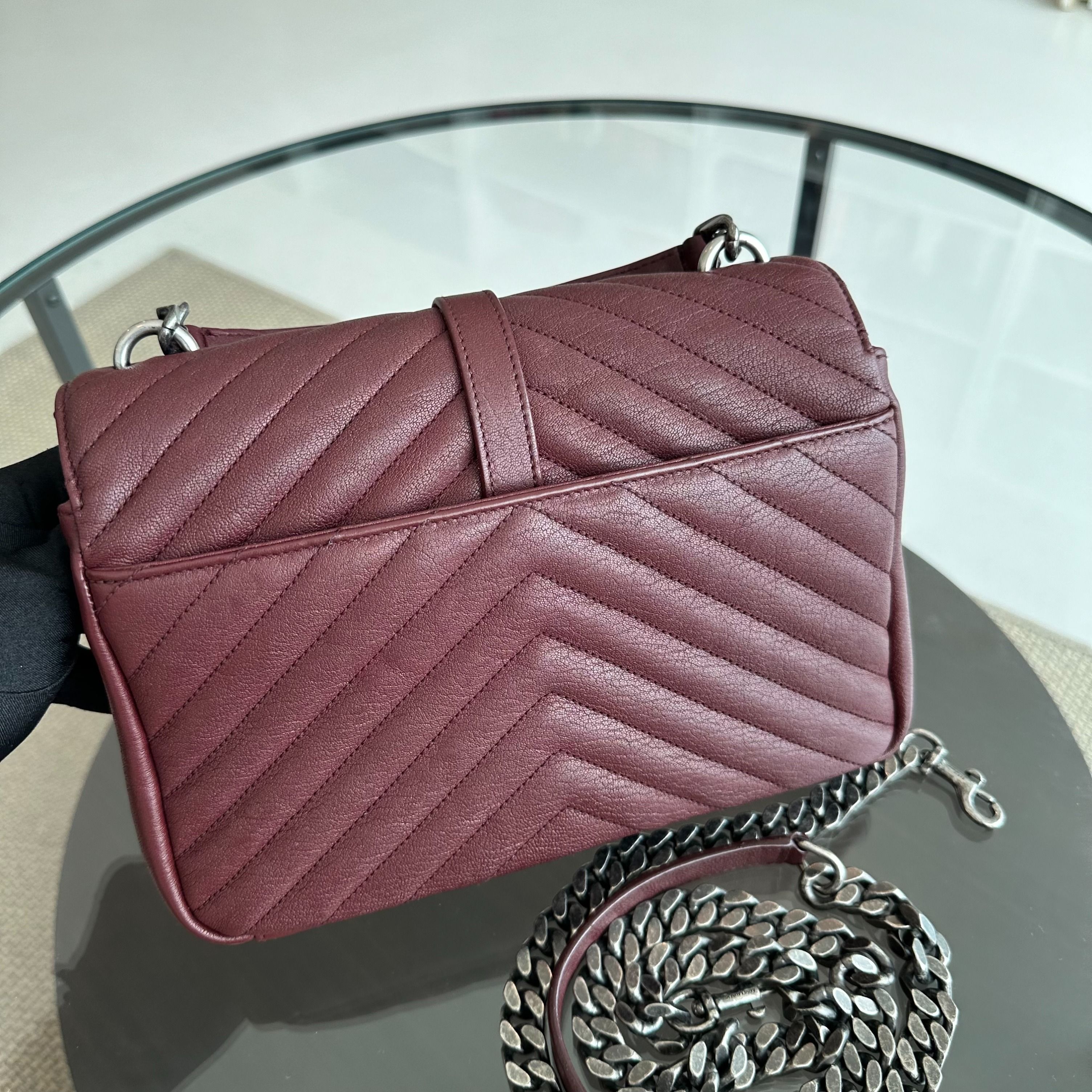 *Receipt* YSL College Medium Chevron Leather Burgundy RSHW - Luxury Evermore