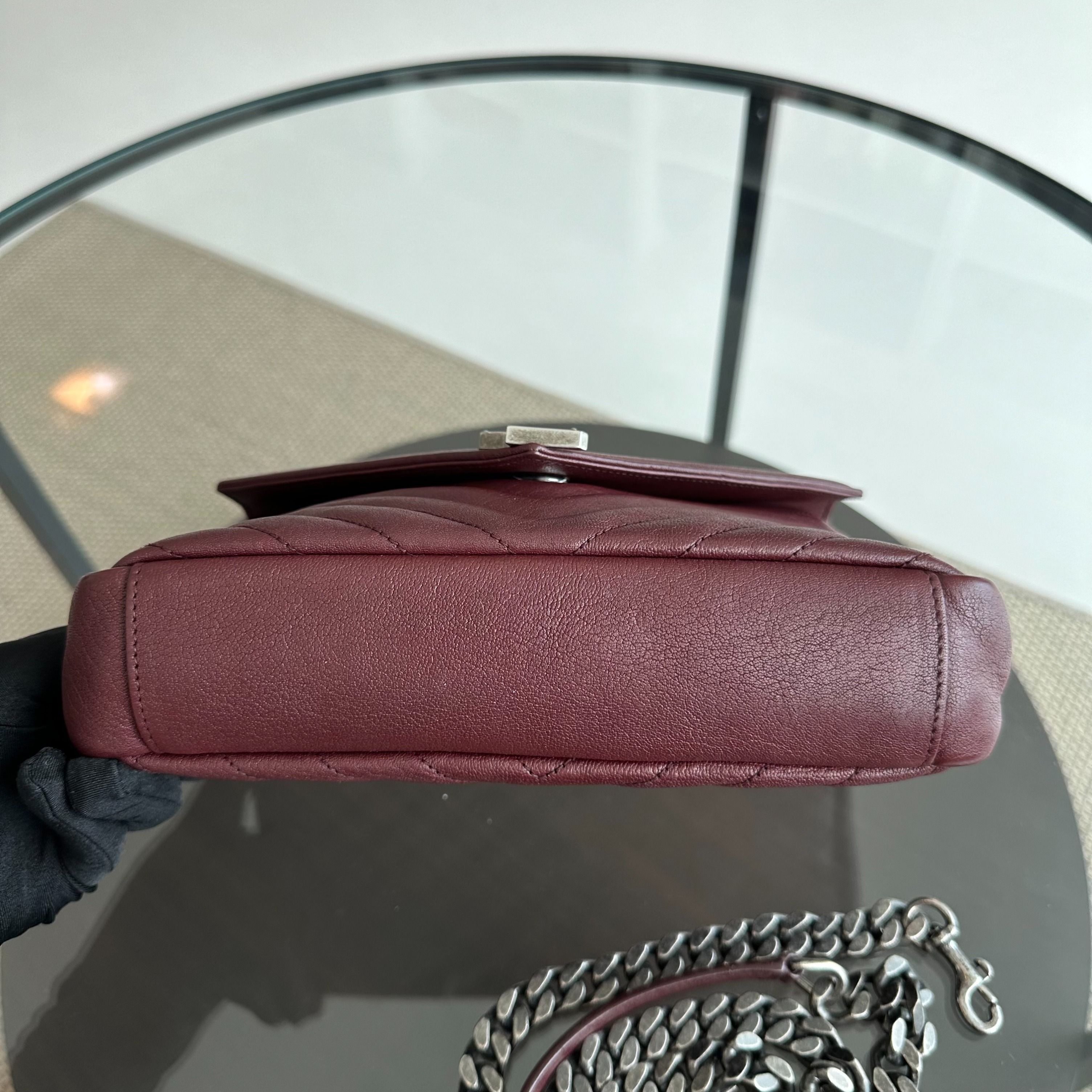 *Receipt* YSL College Medium Chevron Leather Burgundy RSHW - Luxury Evermore