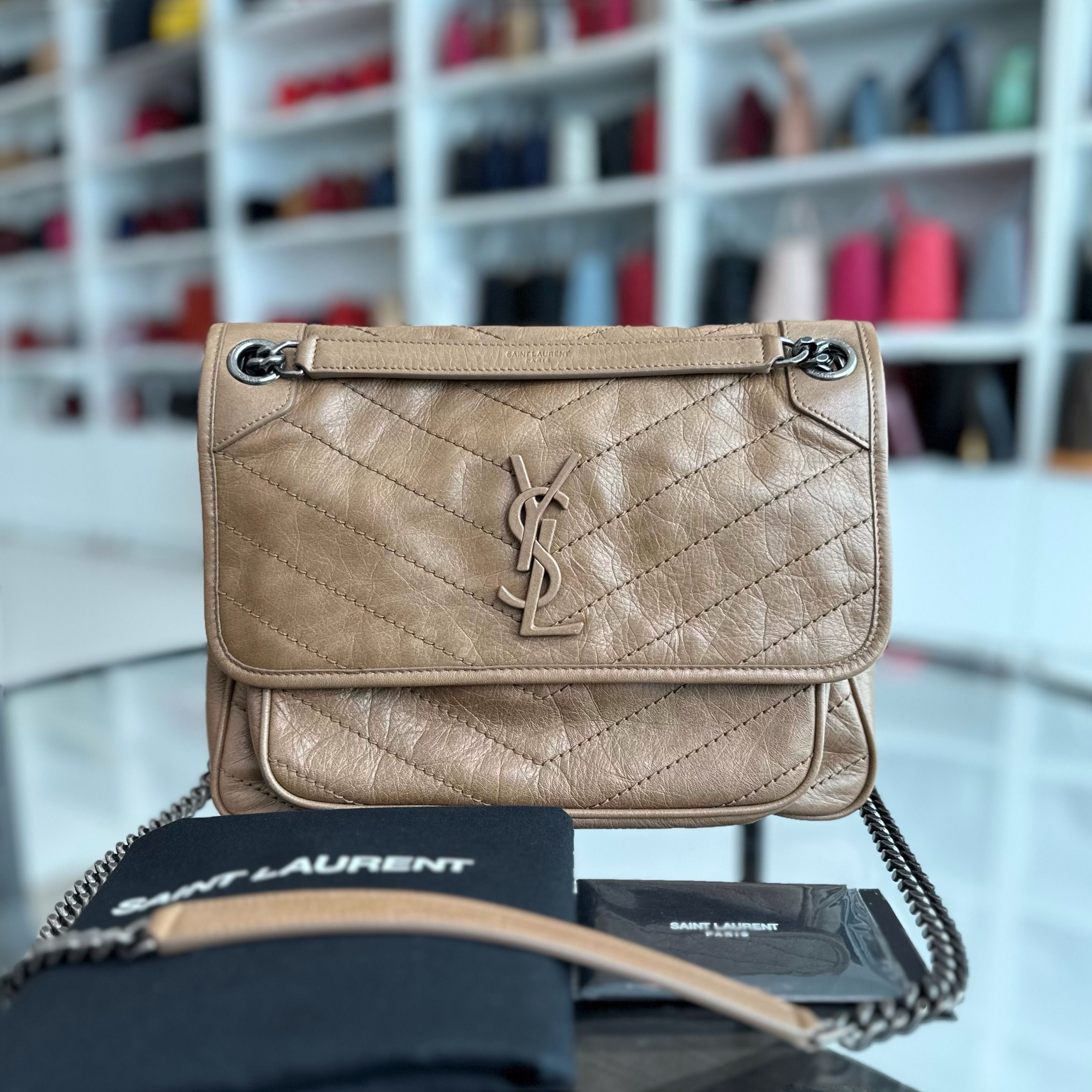 *Receipt* YSL Niki Medium Brown Leather Shoulder Bag - Luxury Evermore