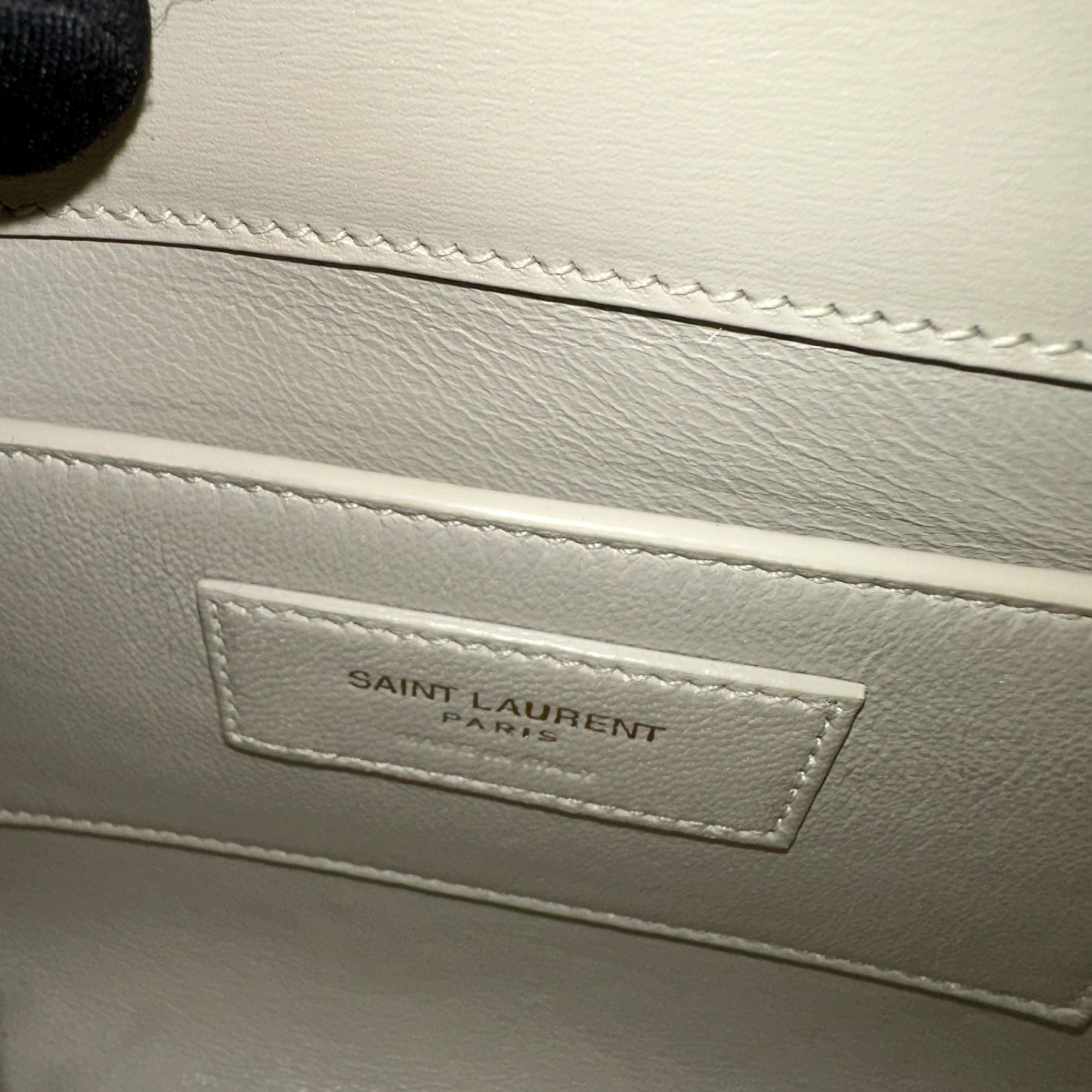 *Receipt* YSL Yves Saint Laurent Manhattan Mini Calfskin Leather White GHW - Luxury Evermore