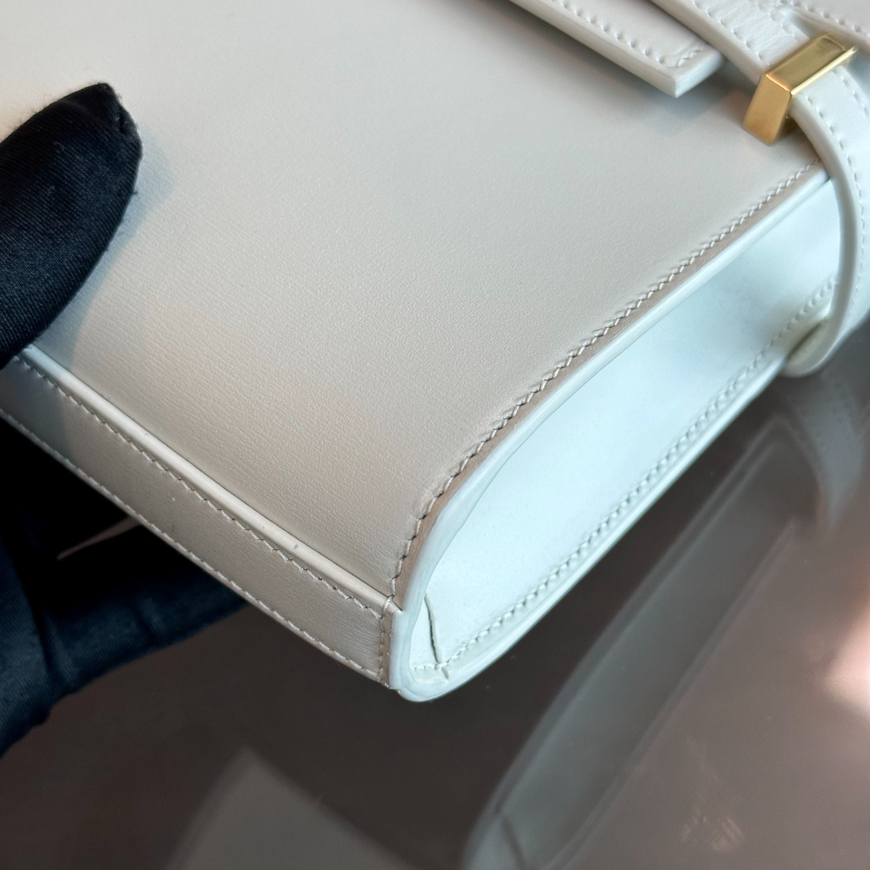 *Receipt* YSL Yves Saint Laurent Manhattan Mini Calfskin Leather White GHW - Luxury Evermore