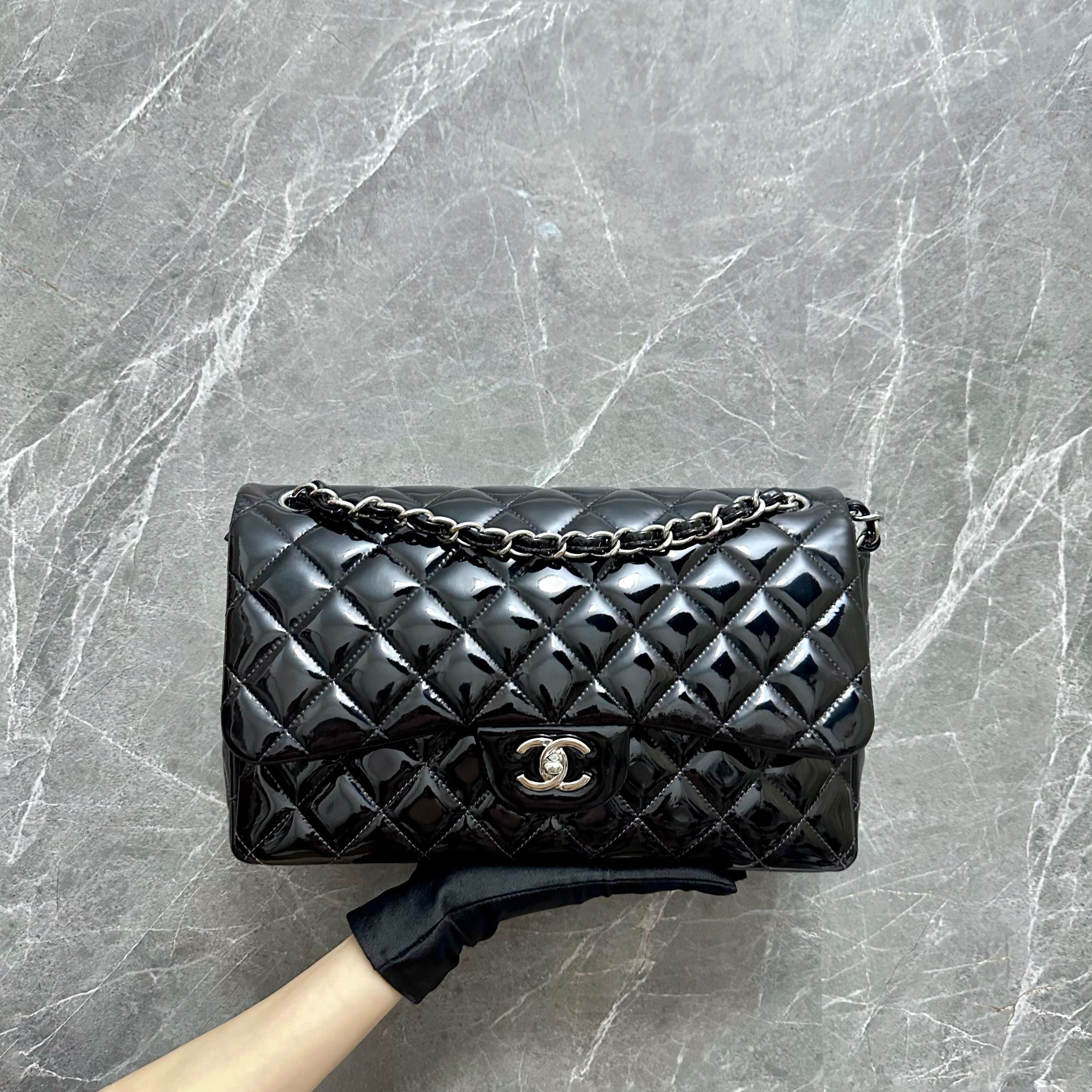 *Recolor* Chanel Jumbo Classic Flap Double Flap Patent Leather Black SHW - Luxury Evermore