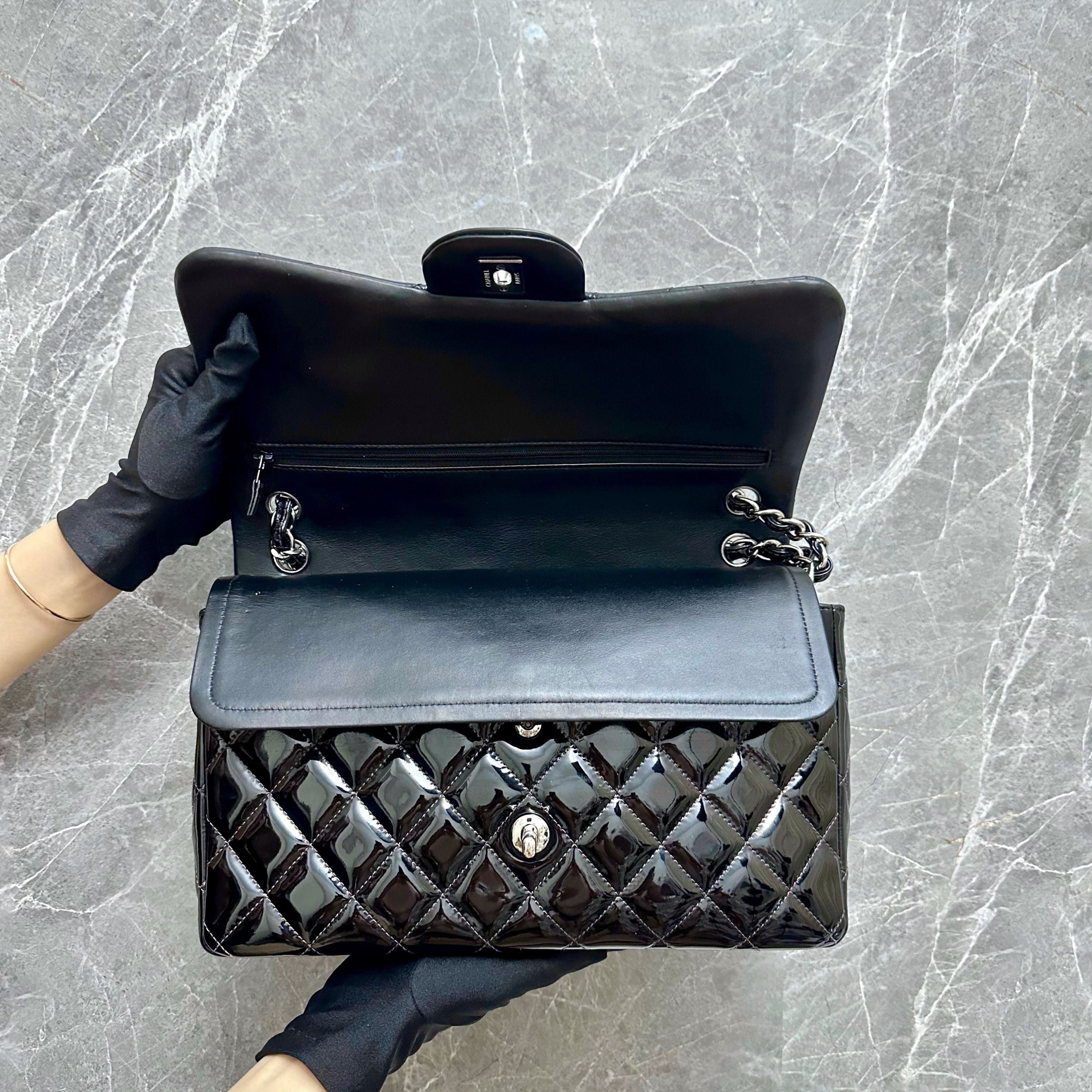 *Recolor* Chanel Jumbo Classic Flap Double Flap Patent Leather Black SHW - Luxury Evermore