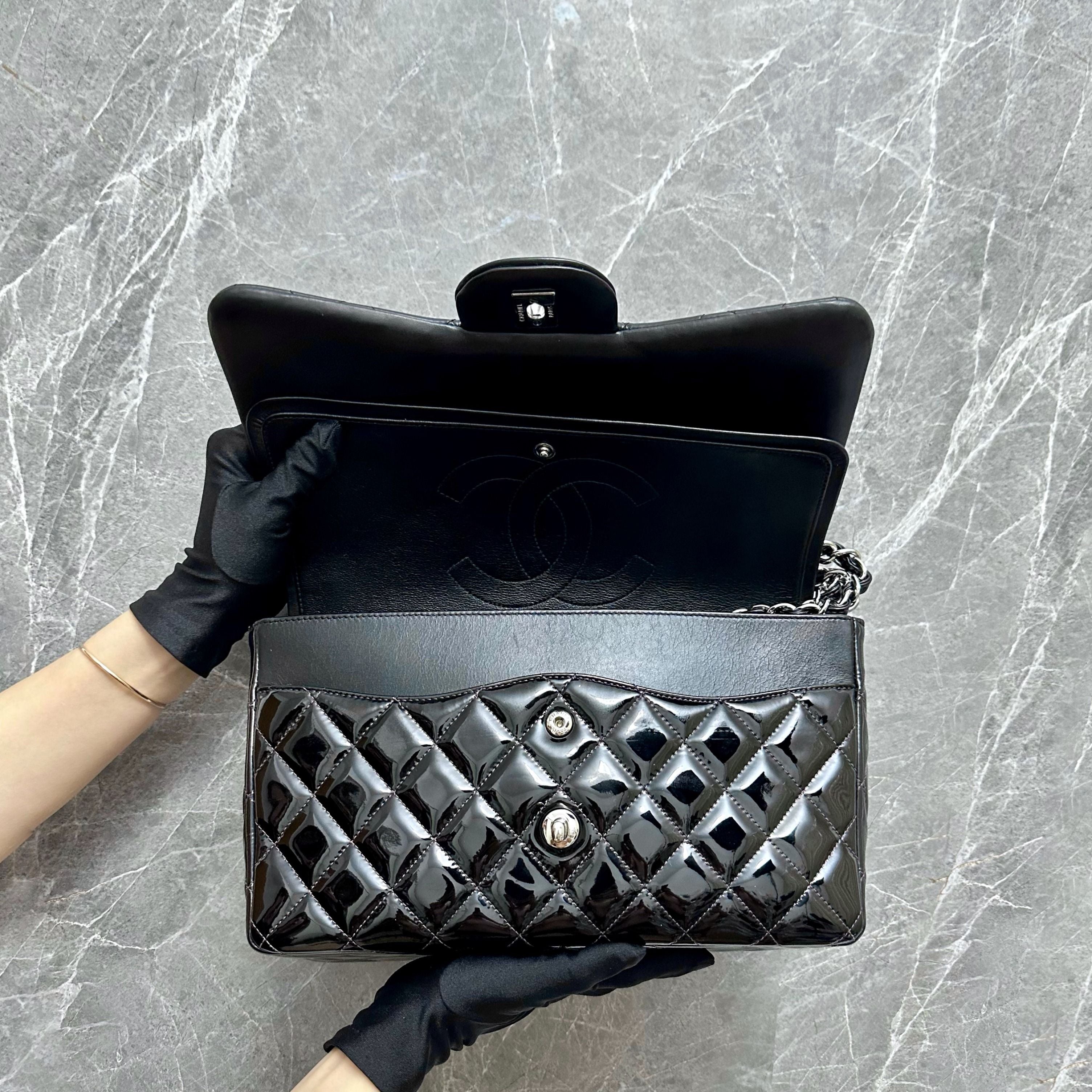 *Recolor* Chanel Jumbo Classic Flap Double Flap Patent Leather Black SHW - Luxury Evermore