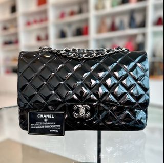 *Recolor* Chanel Jumbo Classic Flap Single Flap Patent Leather Black SHW No 13 - Luxury Evermore