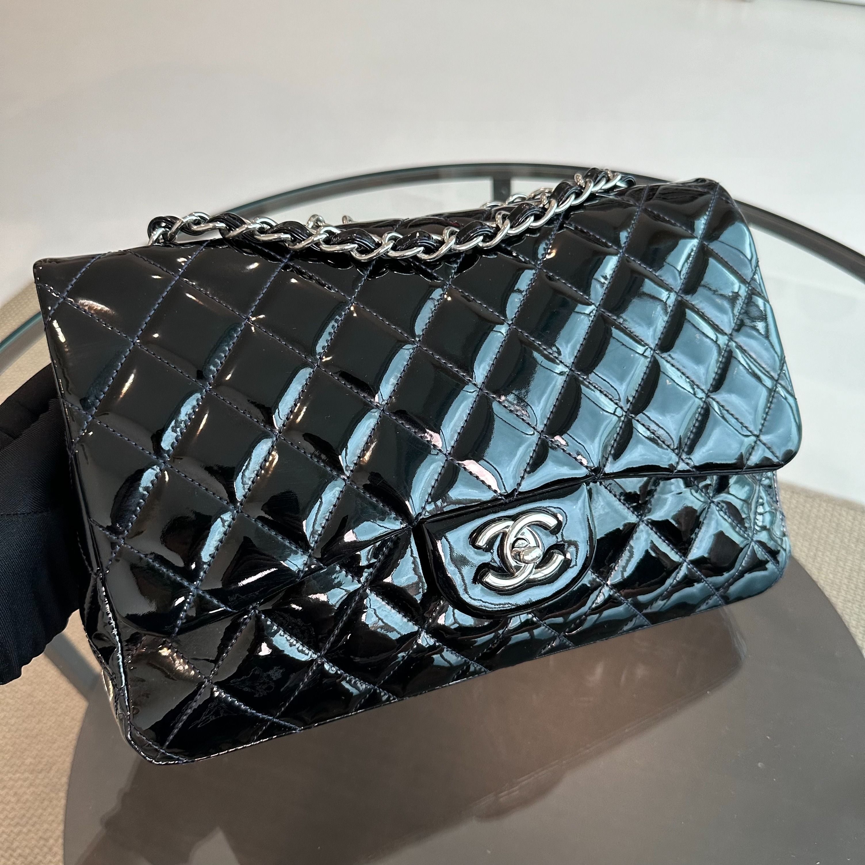 *Recolor* Chanel Jumbo Classic Flap Single Flap Patent Leather Black SHW No 13 - Luxury Evermore