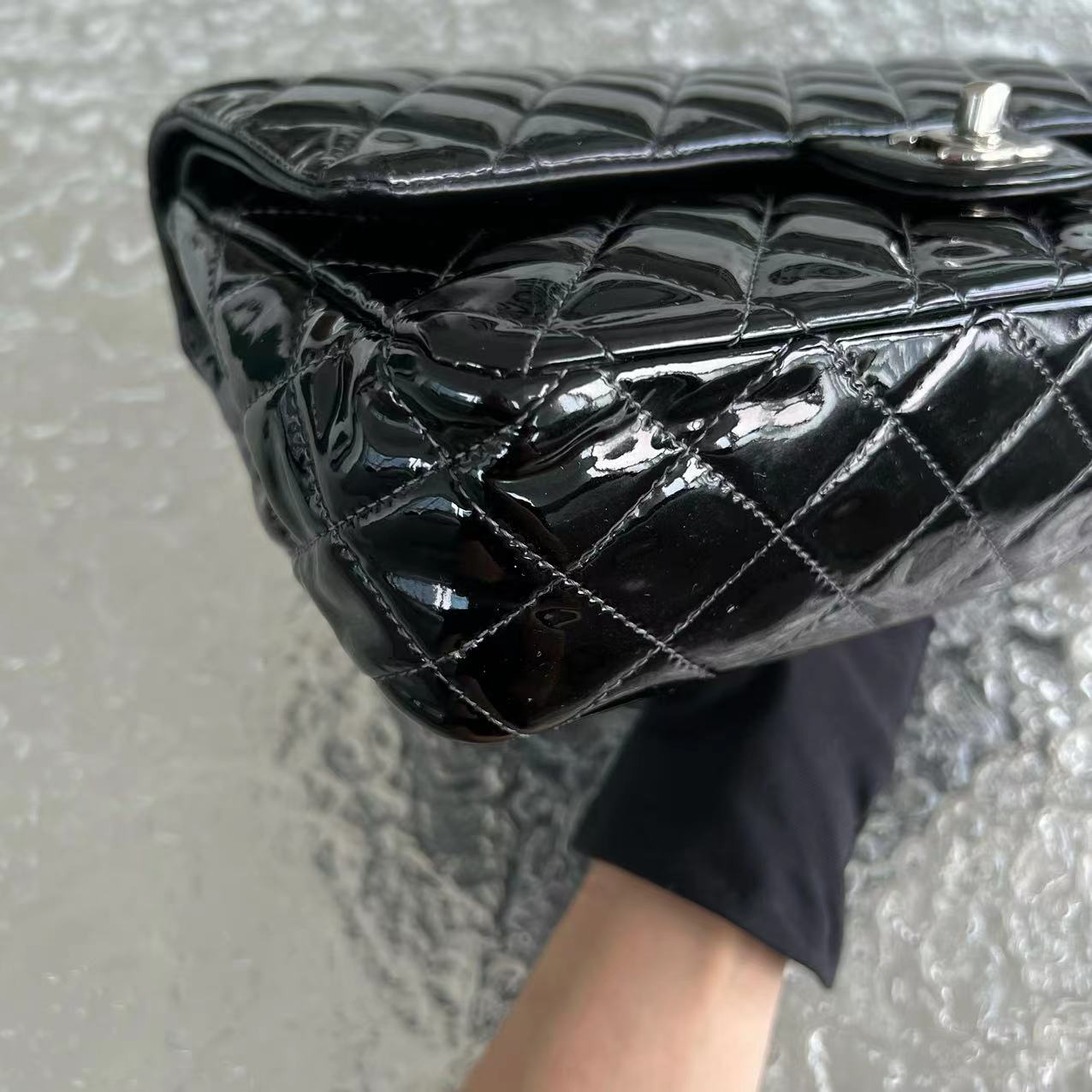 *Recolor* Chanel Medium Classic Flap Quilted Patent Leather Black Silver Hardware Series 17 - Luxury Evermore