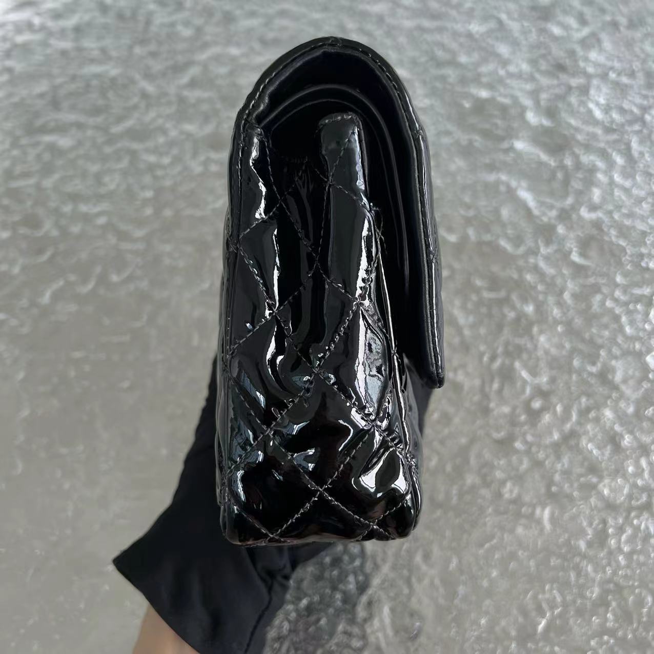 *Recolor* Chanel Medium Classic Flap Quilted Patent Leather Black Silver Hardware Series 17 - Luxury Evermore