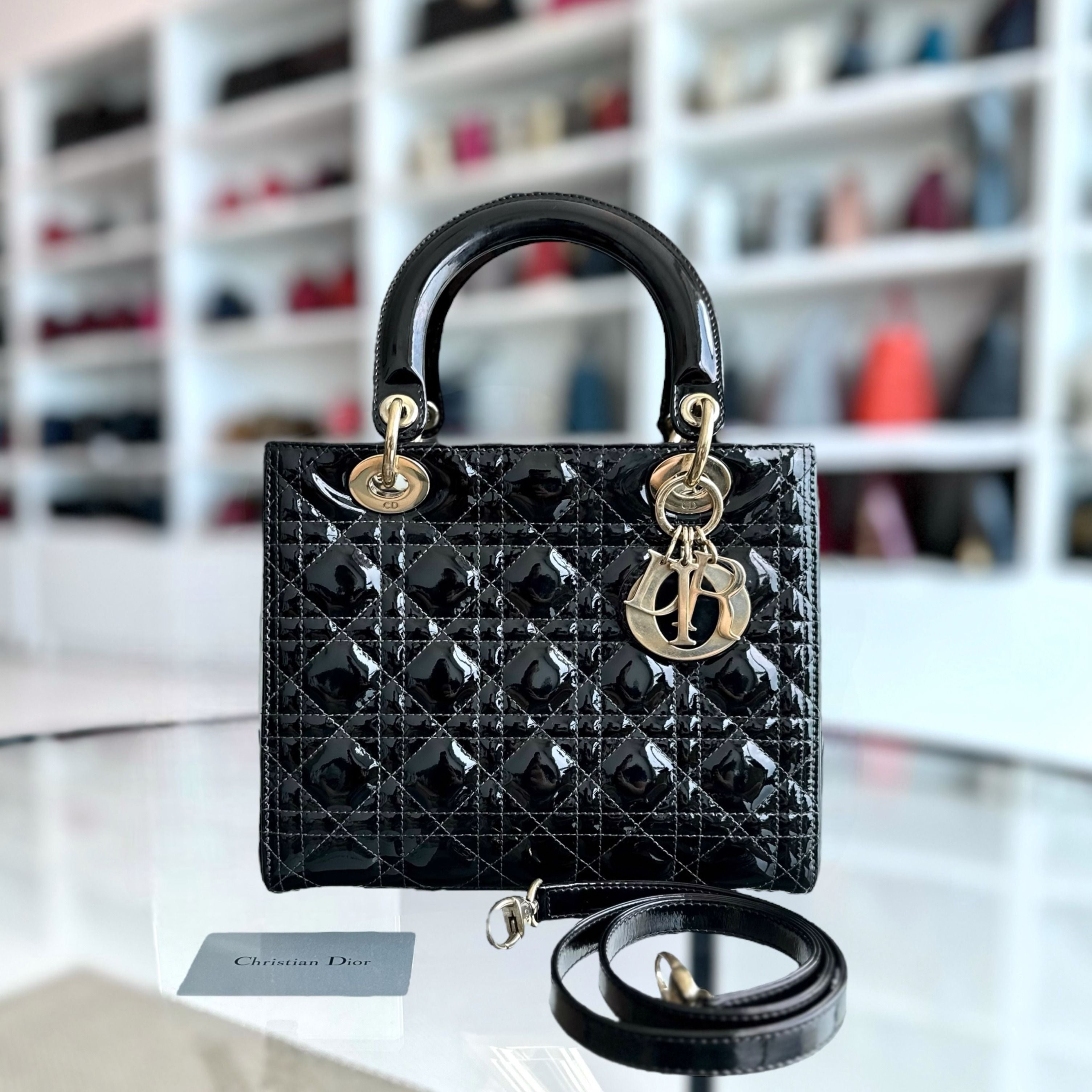 *Recolor* Dior Lady Medium Cannage Patent Leather Black GHW - Luxury Evermore