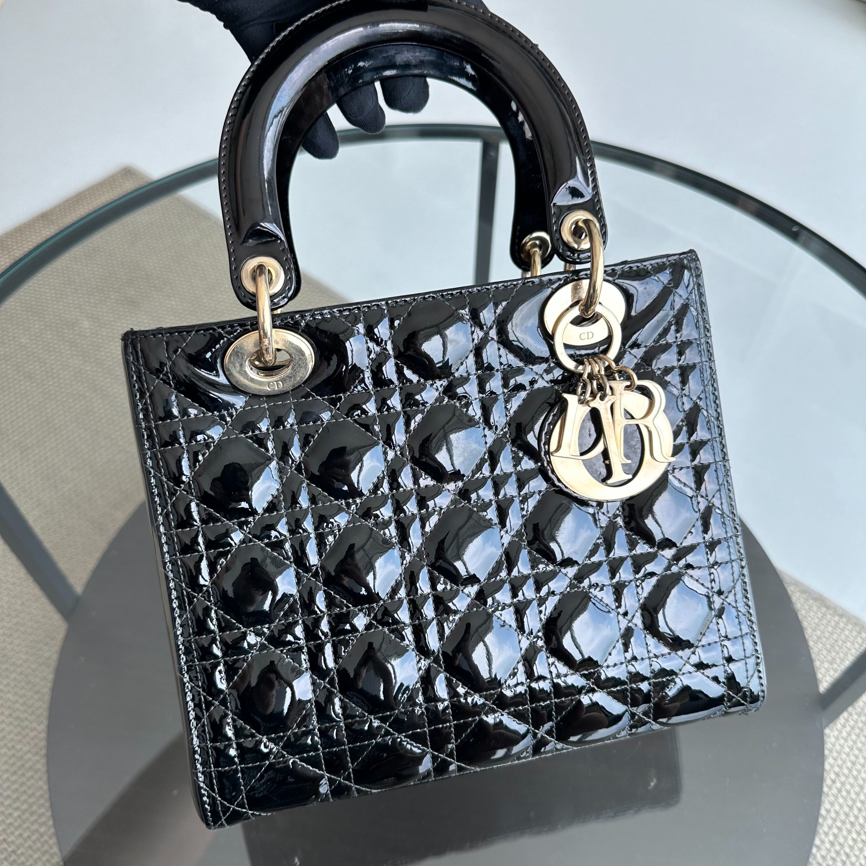*Recolor* Dior Lady Medium Cannage Patent Leather Black GHW - Luxury Evermore