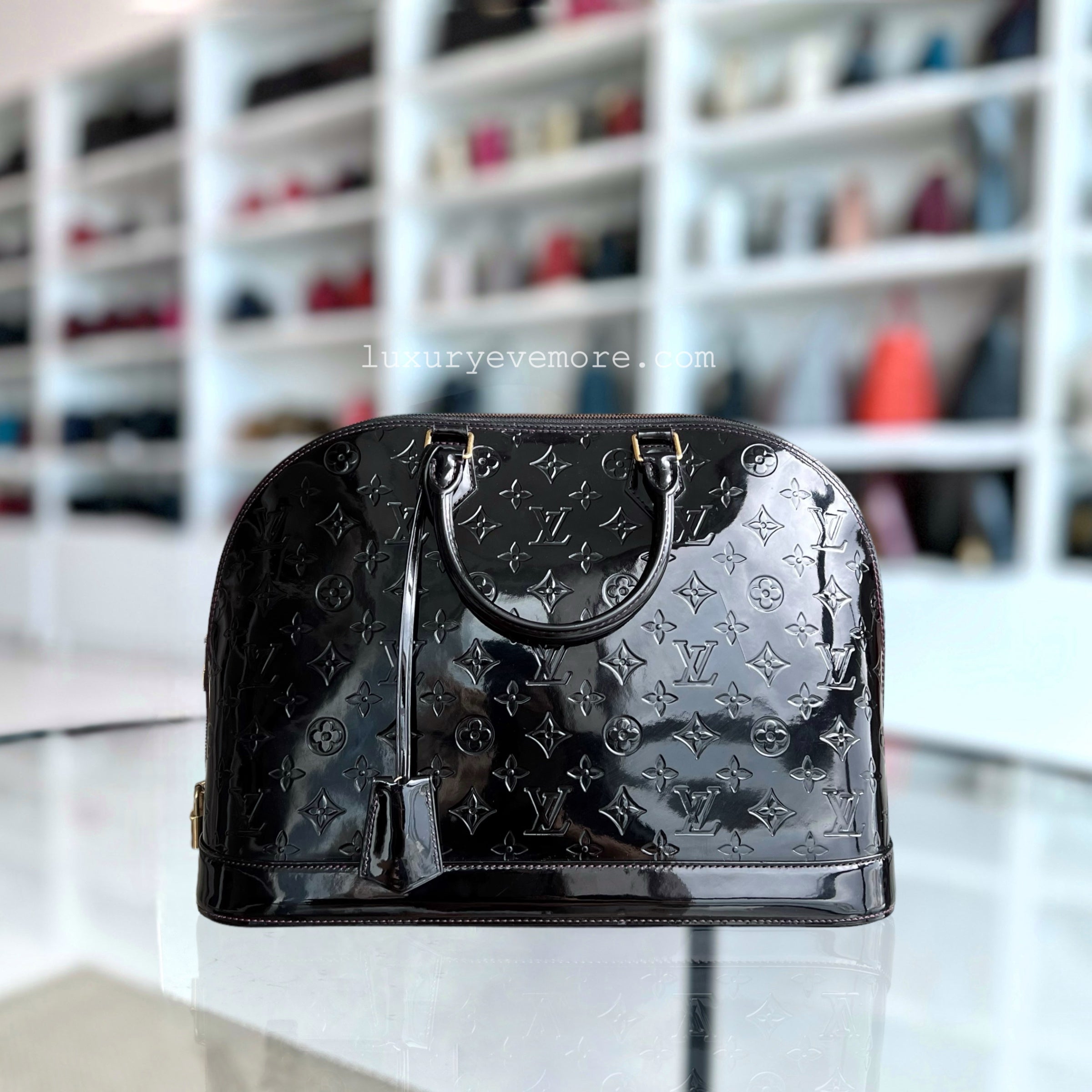 *Recolor* Louis Vuitton LV Alma MM Vernis Patent Leather Black GHW - Luxury Evermore