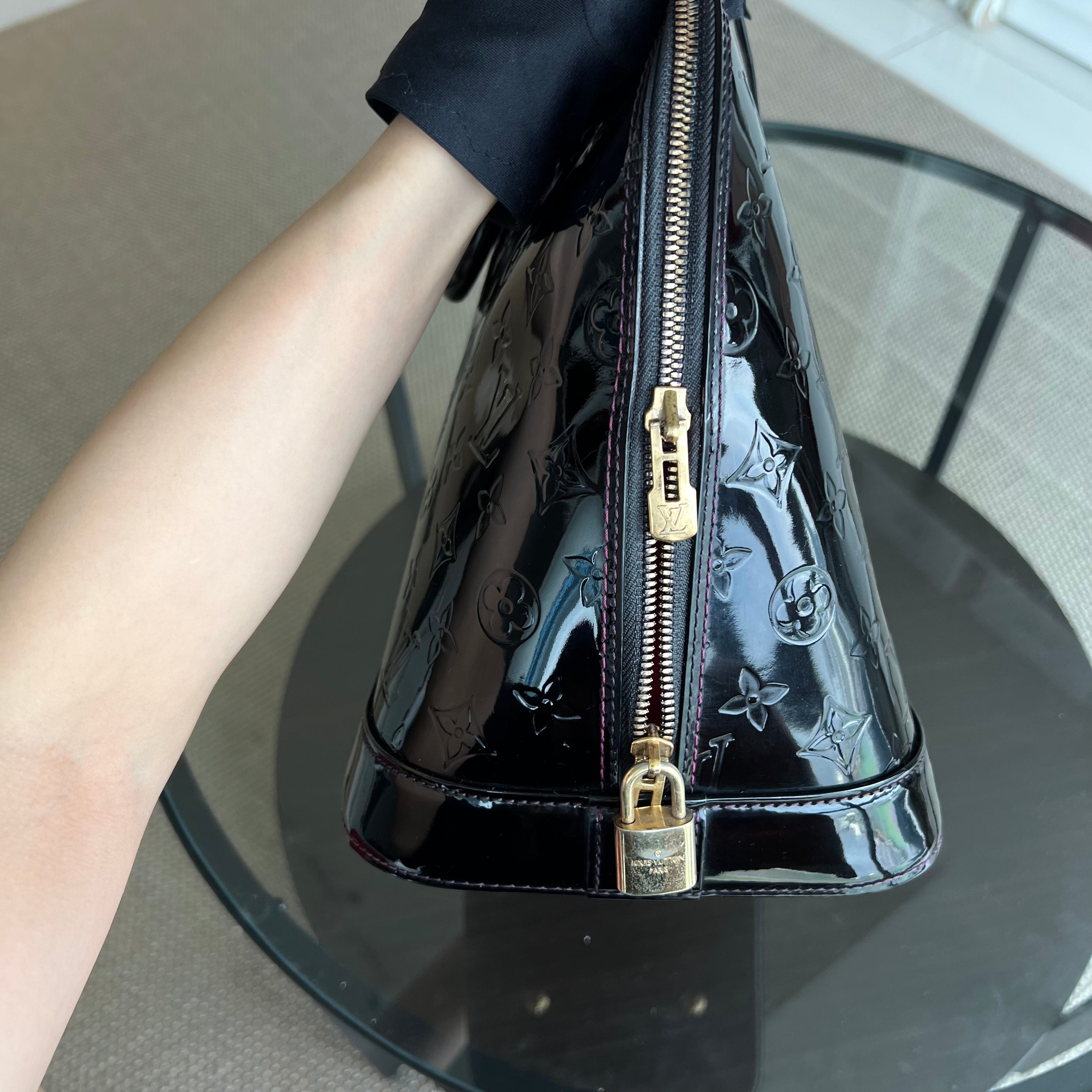 *Recolor* Louis Vuitton LV Alma MM Vernis Patent Leather Black GHW - Luxury Evermore