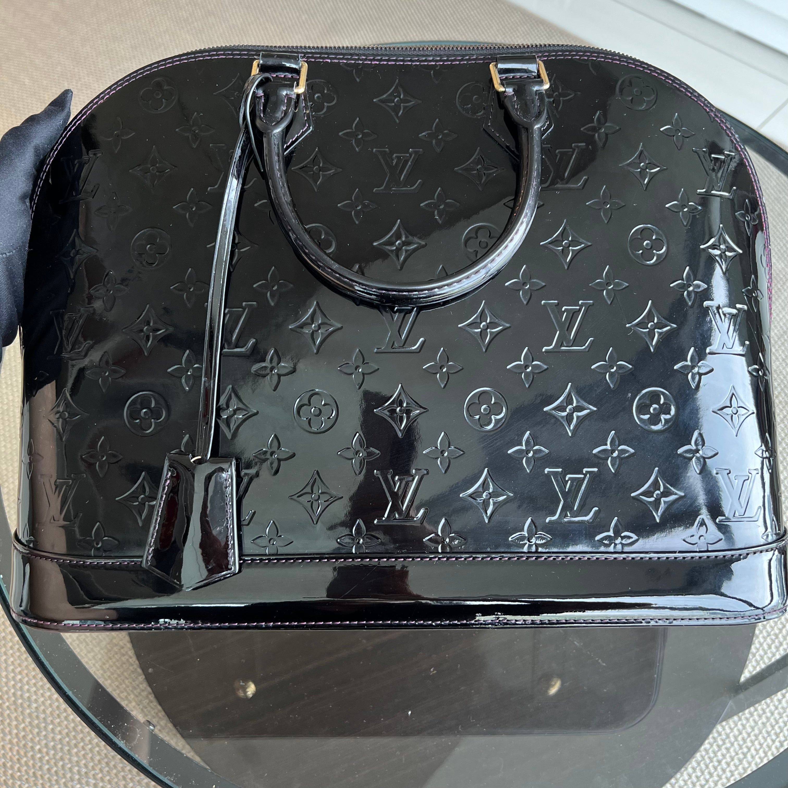 *Recolor* Louis Vuitton LV Alma MM Vernis Patent Leather Black GHW - Luxury Evermore