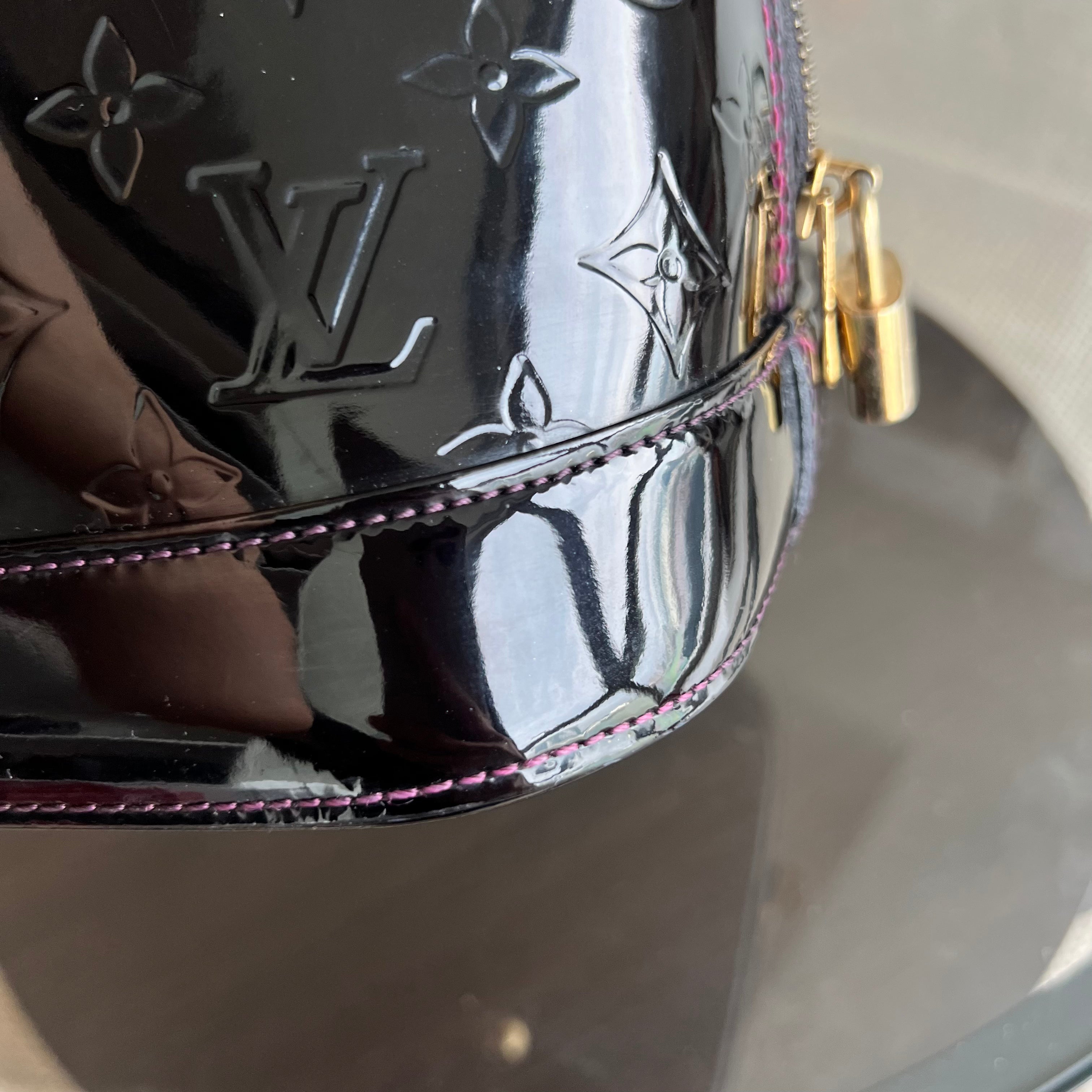 *Recolor* Louis Vuitton LV Alma MM Vernis Patent Leather Black GHW - Luxury Evermore